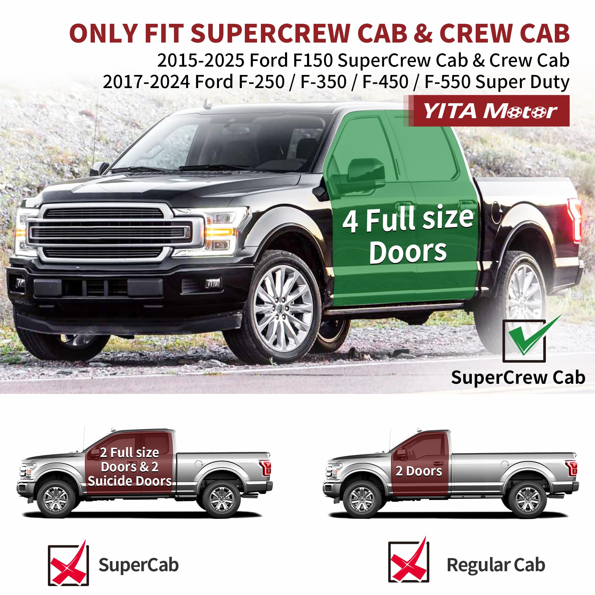 Yitamotor Rear Under Seat Storage Fit Ford 2015-2024 F150 & 2017-2024 Super Duty Supercrew/Crew Cab, Upgraded Truck Organizer Un