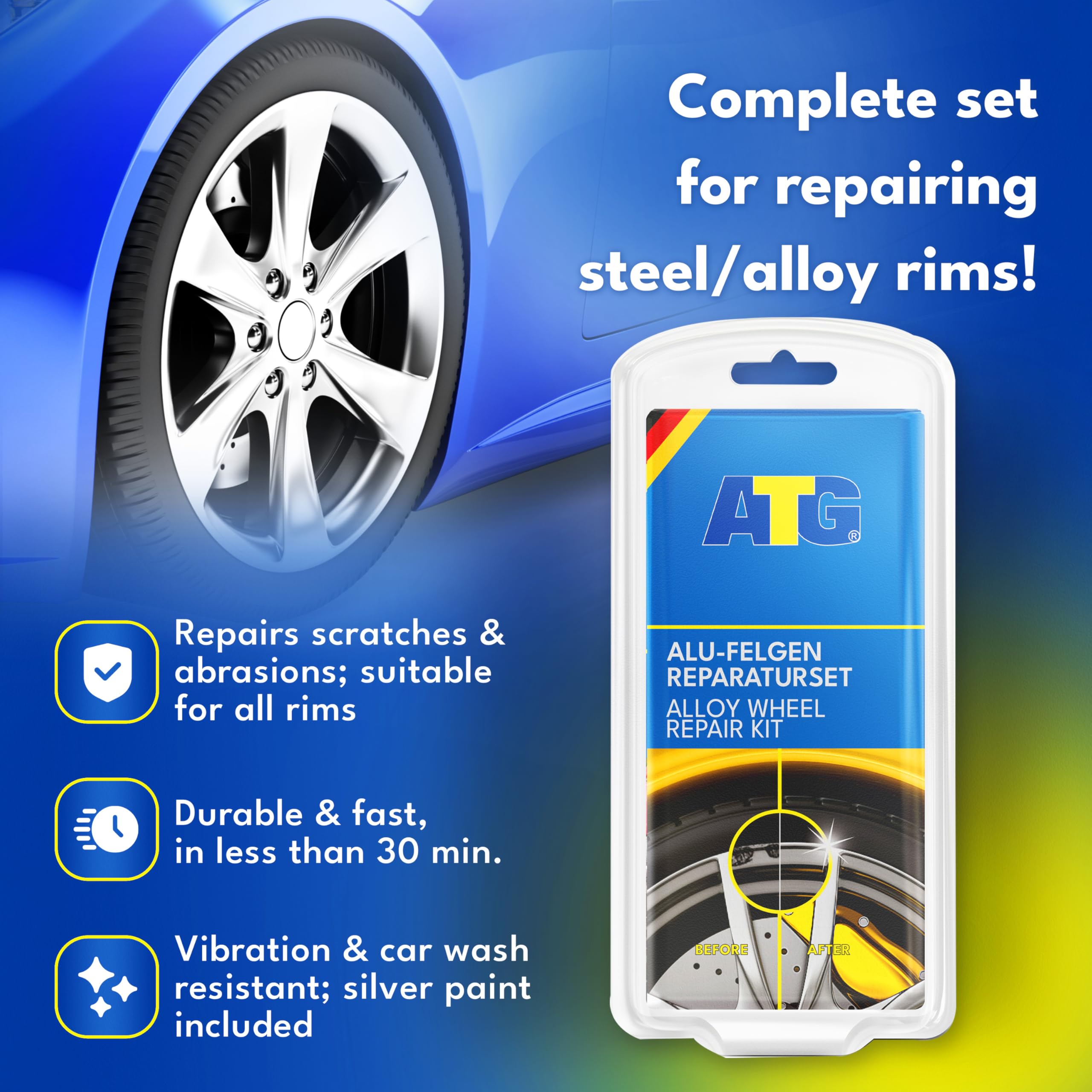 ATG Rim Scratch & Rim Dent Scratch Repair Curb Rash Repair Kit, Car Paint Scratch Repair Silver Paint Rim Scratch Repair Kit Rim