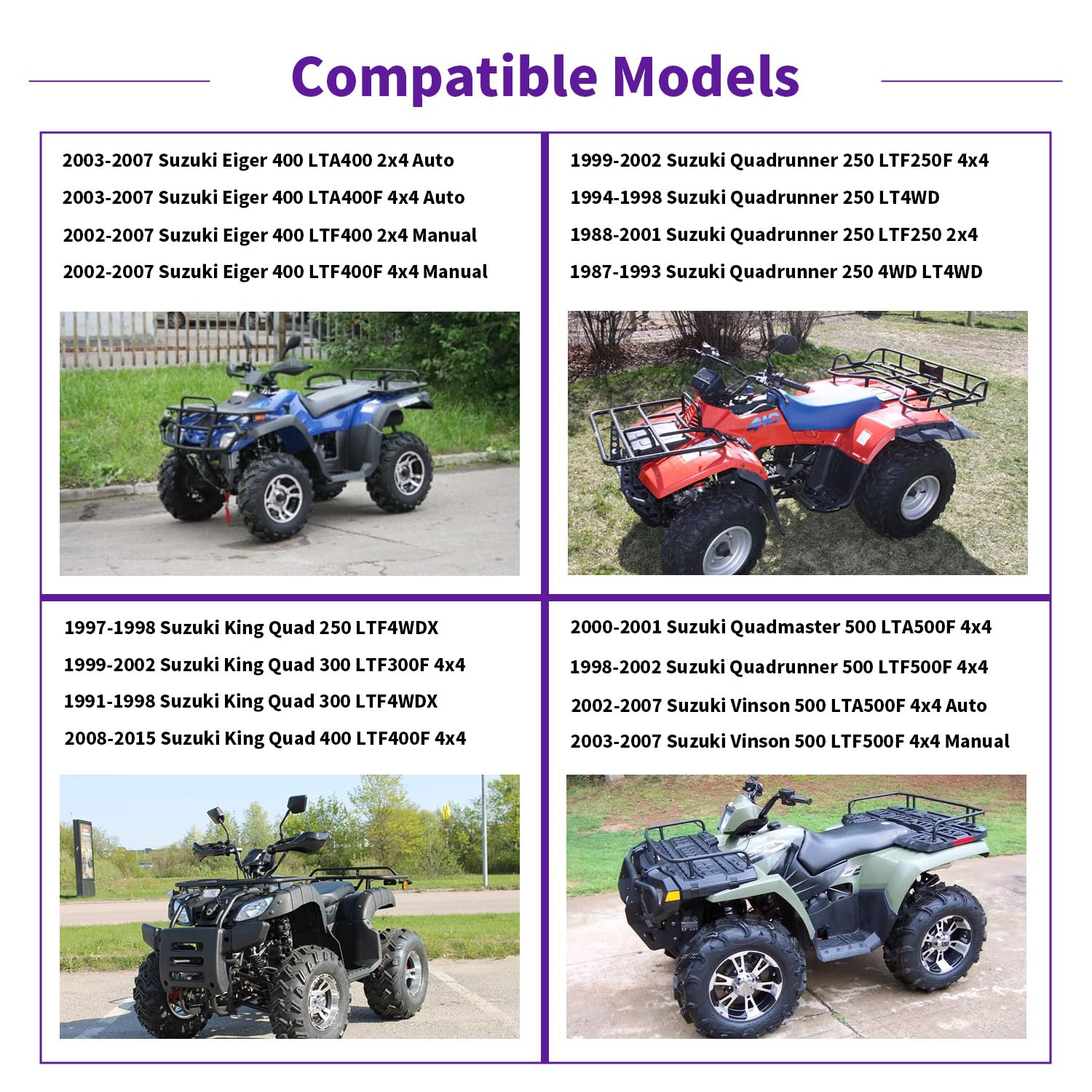 BIGLKNM Front Wheel Bearing Seal Kit Compatible with Suzuki Vinson 500 King Quad 250 300 400 Quadrunner 250 500 Eiger 400 LT-F50