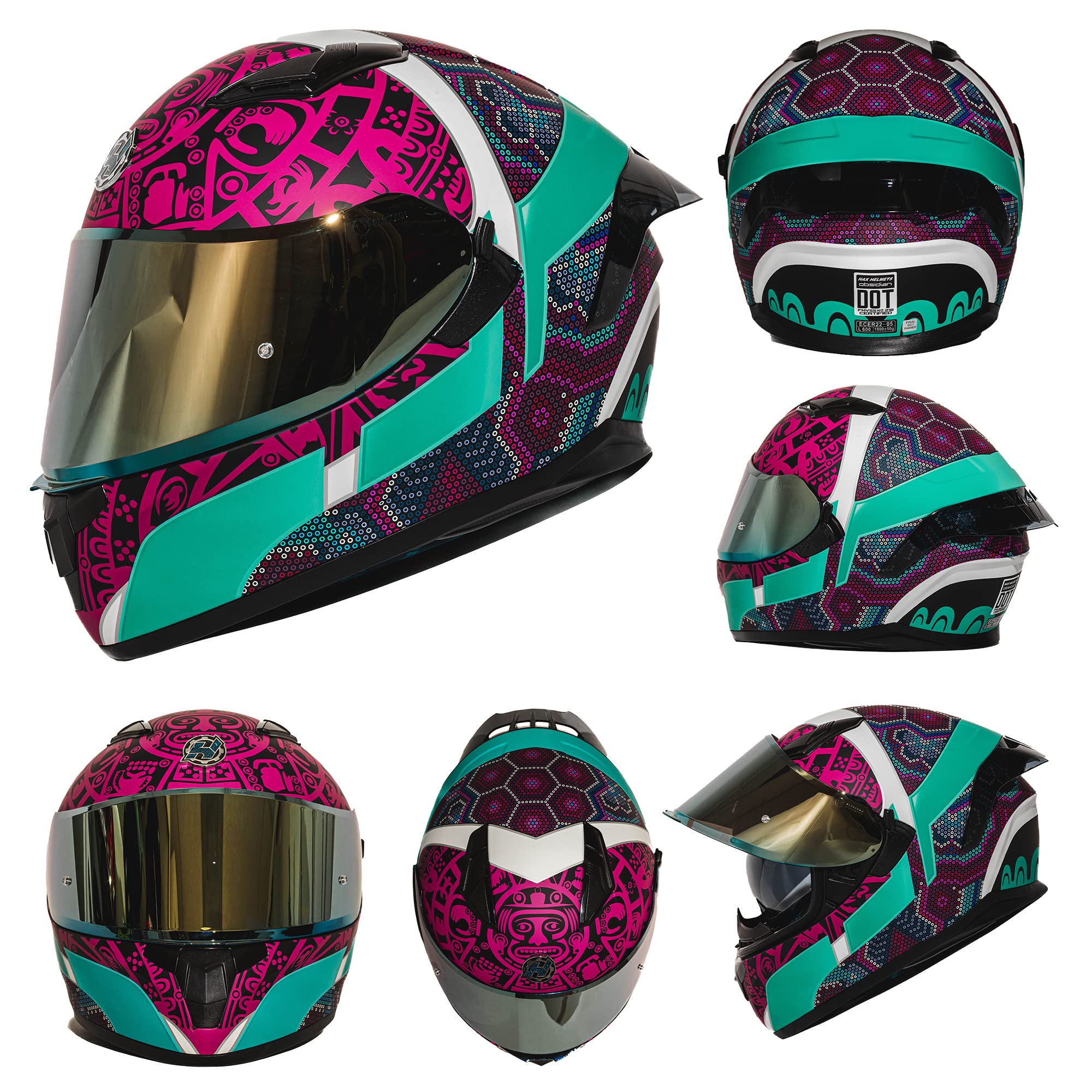 Hax Obsidian Full Face Dual Visor Adult Motorcycle Helmet For Motorbike Street Bike With Pinlock Ready Dot Approved Huichiol Aqu