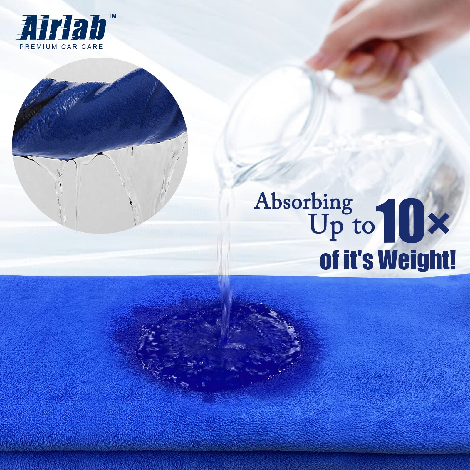 Airlab Xl Microfiber Towels For Cars Drying Super Absorbent Auto Detailing Plush Extra Large Ultra Soft, Lint-Free, Streak-Free, 24'' X 35'' - Pack Of 2