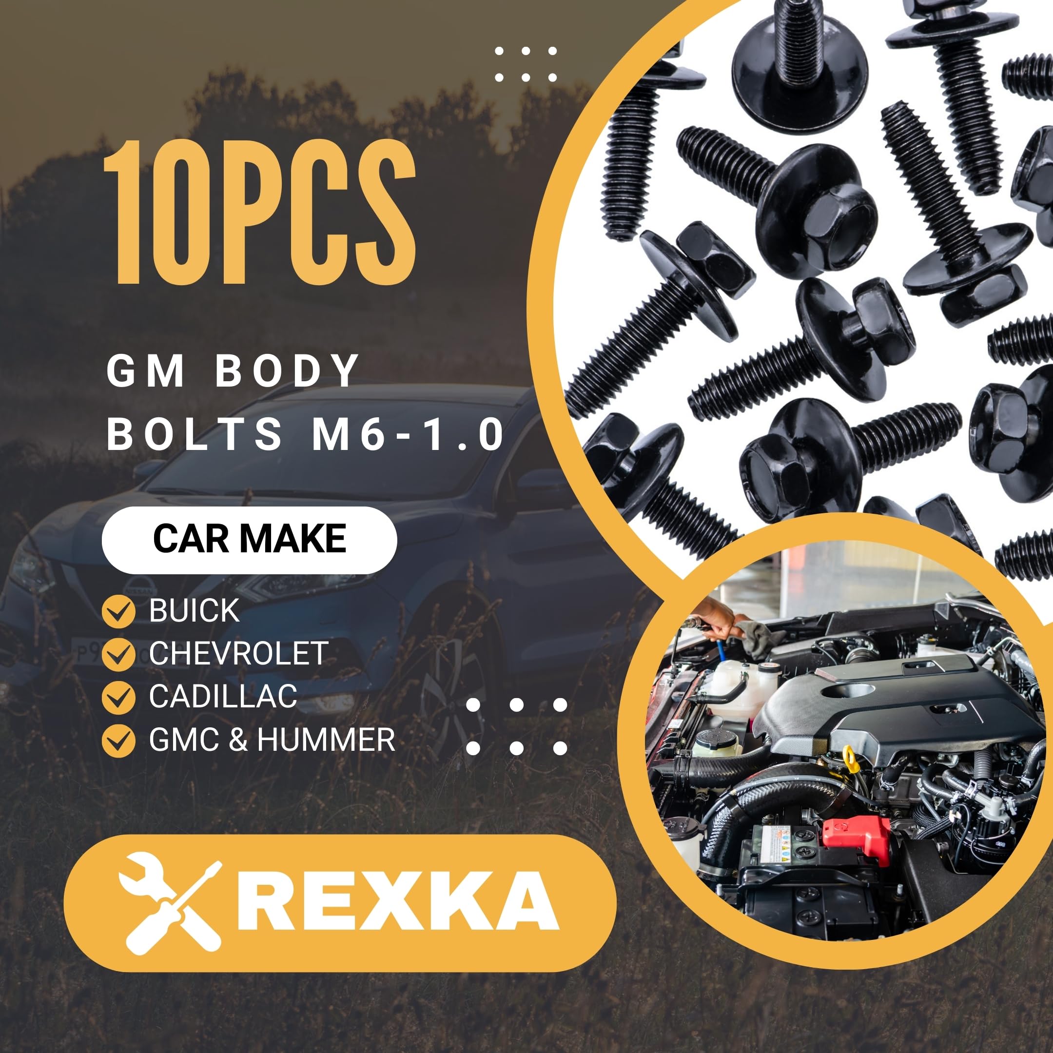 Rexka 10Pcs M6 1.0 X 25Mm Metric Hex Head Sems Bolts Body Bolts Screw Compatible With Gmc Buick Chevrolet Cadillac 11503834, 203