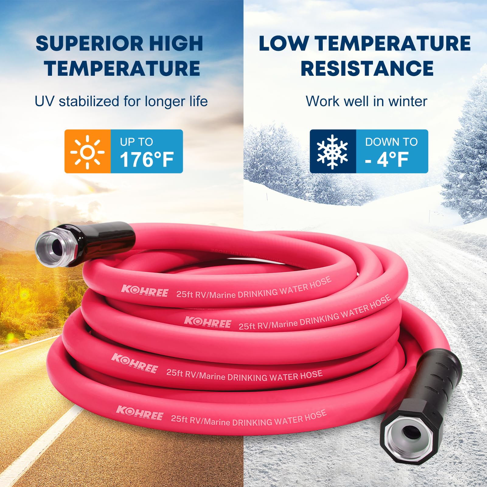 Kohree 25Ft Rv Water Hose, 5/8'' Premium Drinking Water Hose Leak Free, No Kink And Flexible Garden Hose With Storage Bag, Ideal