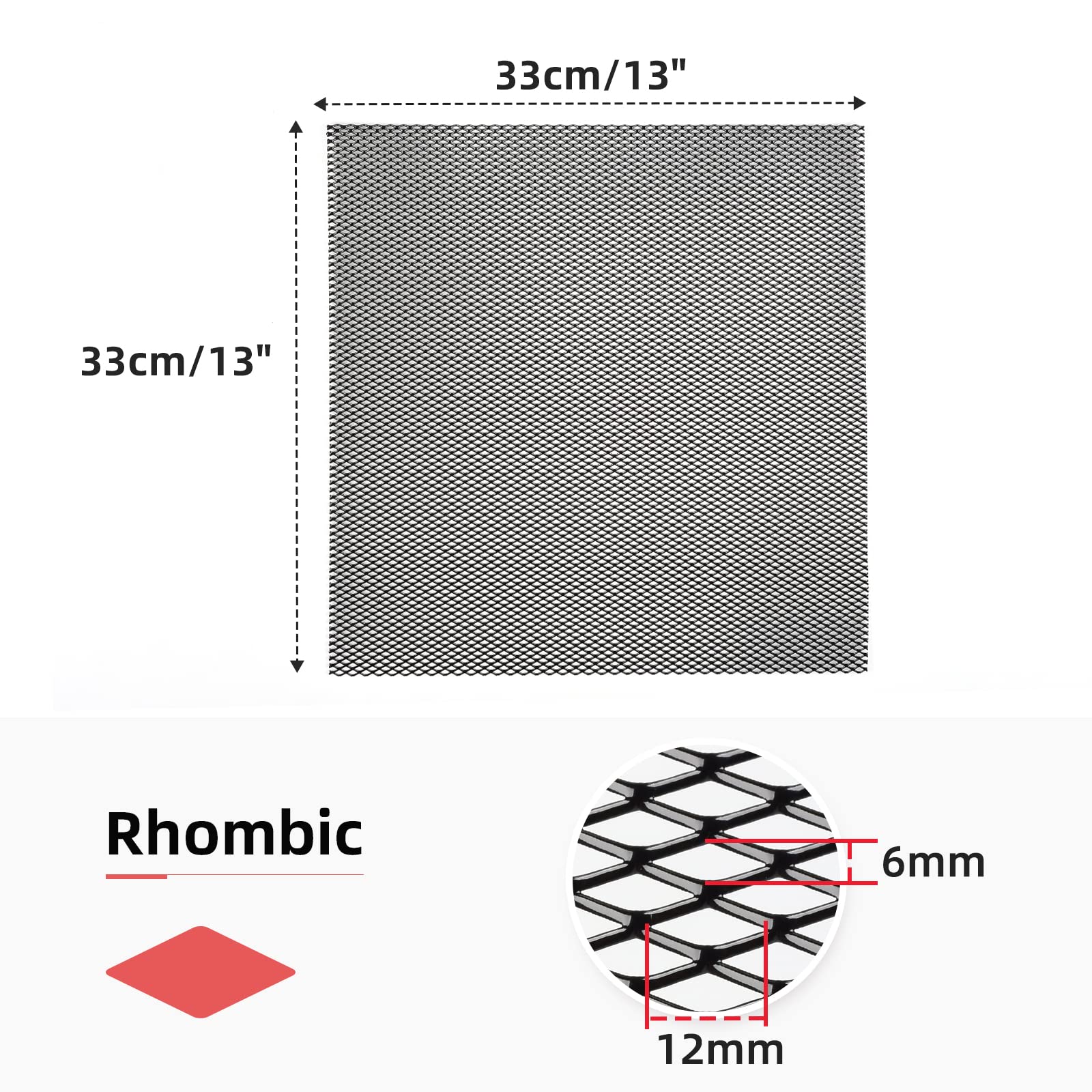 AggAuto Universal 13''x13'' Car Grill Mesh - Aluminum Alloy Automotive Grille Insert Bumper Rhombic Hole 6x12mm, 3Pcs One of the