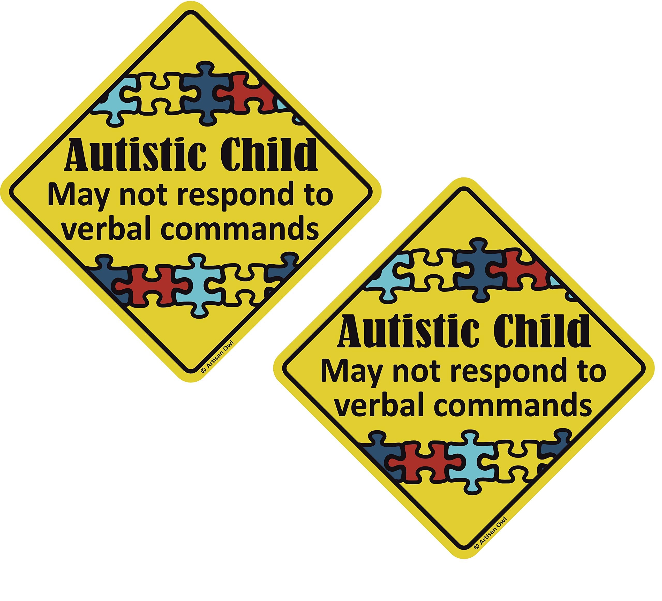 Autistic Child Emergency Magnet 6 X 6 Inch Auto Bumper Car Magnet (2 Magnets)