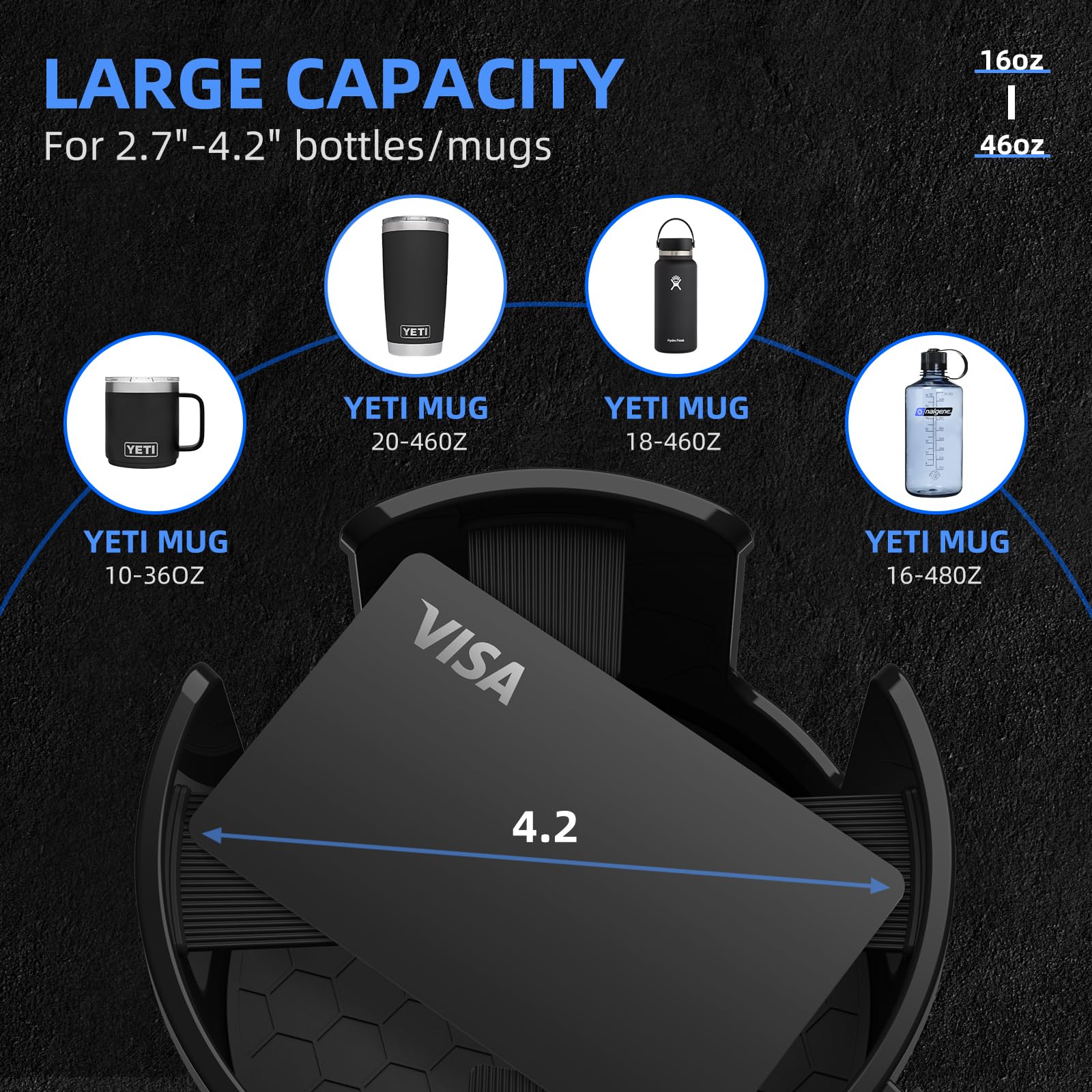 Dylen Car Cup Holder Expander, Cup Holder Extender Adapter For Car With Expandable Base, Fits Yeti 20/26/30/46Oz, Hydroflask 32/