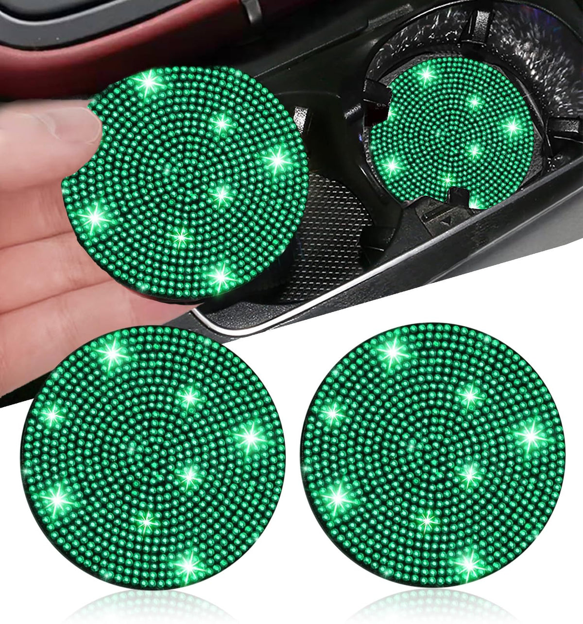 2Pcs Bling Car Cup Holder Coaster, 2.75 Inch Anti-Slip Shockproof Universal Fashion Vehicle Cup Holders Insert Bling Crystal Rhi