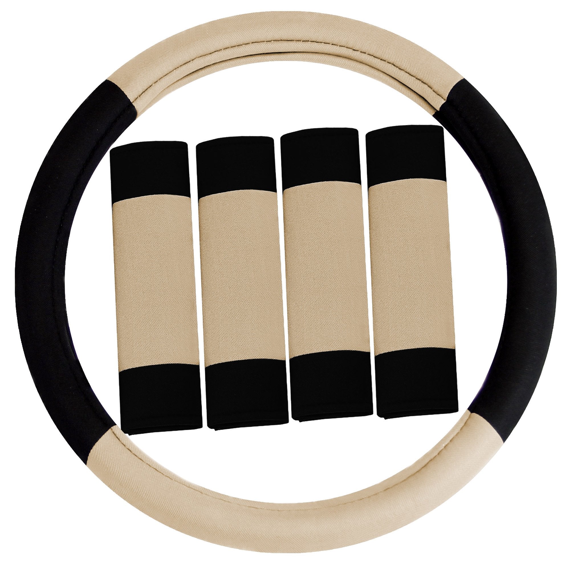 Fh Group Fh2033Beige Universal Fit Modernistic And Seat Belt Pads Combo Set Beige Steering Wheel Cover Fits Most Cars, Suvs Truc