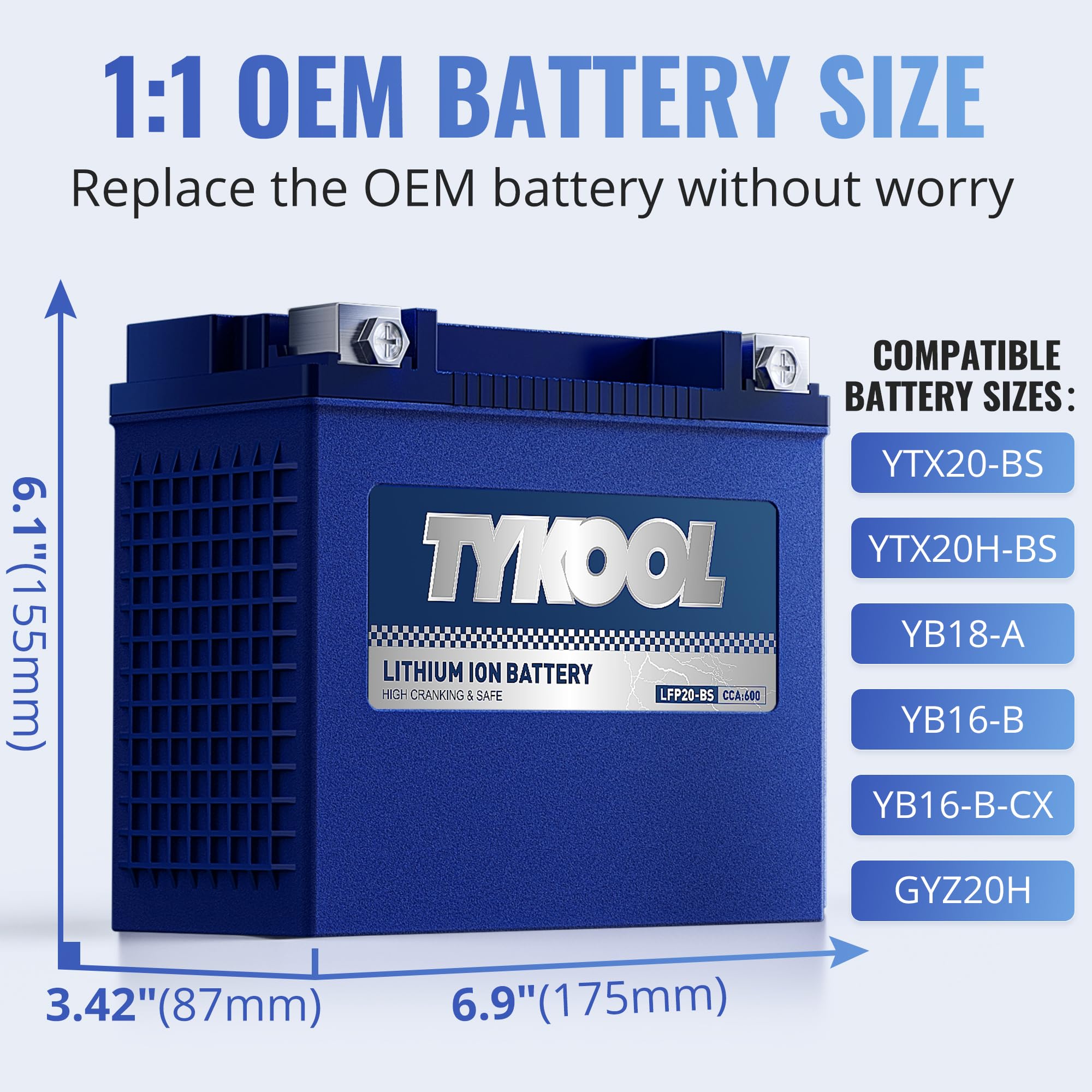 Ytx20-Bs/Ytx20H-Bs/Gyz20H Lithium Lifepo4 Motorcycle Battery, 600Cca,12Ah,Built In Bms, Powersports Battery,For Atv,Utv,Jet Ski,