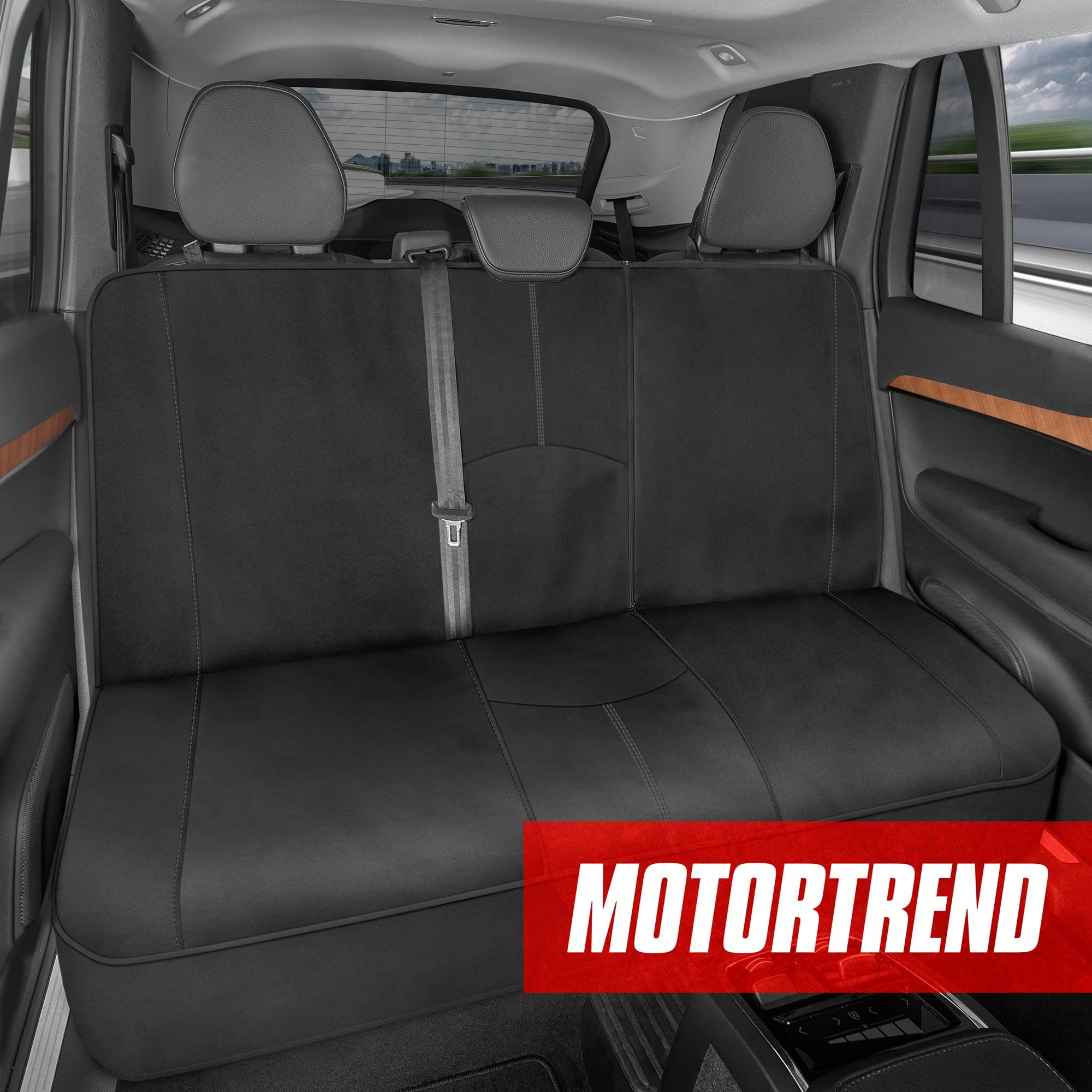 Motor Trend SpillGuard Neoprene Rear Seat Protector - Waterproof Bench Cover for Cars With Gray Stitching, Padding for Kids & Dogs