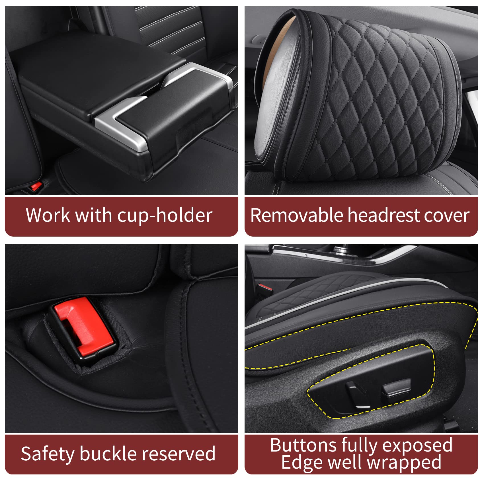 Aierxuan Leather Car Seat Covers Waterproof Universal Fit for Honda Hyundai Sonata Kona Accent Ford Fiesta Focus Buick Encore Ma
