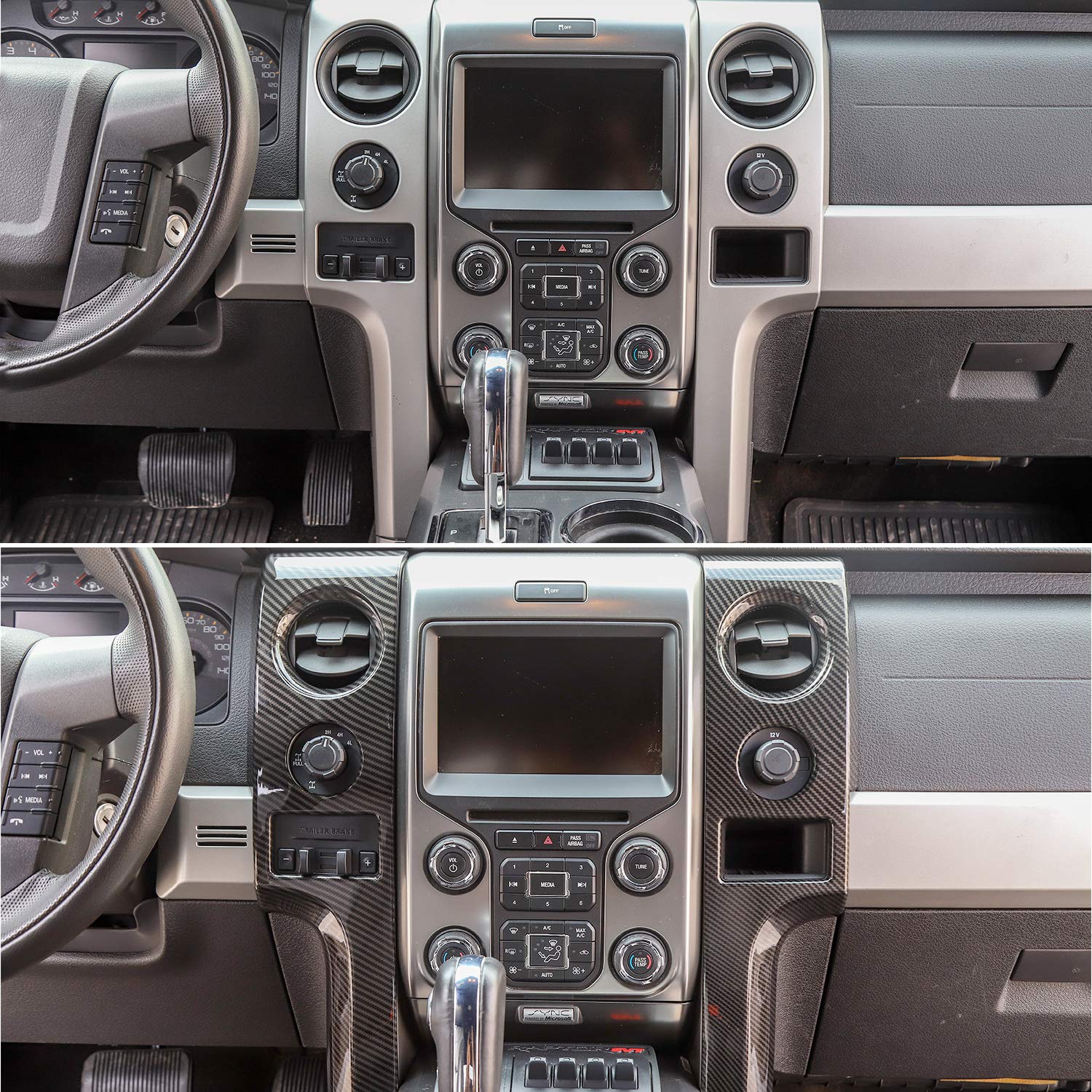 Voodonala Central Console Panel Frame Outlet Vent Trim For Ford F150 Raptor 2009-2014(Carbon Fiber Black) 2Pcs