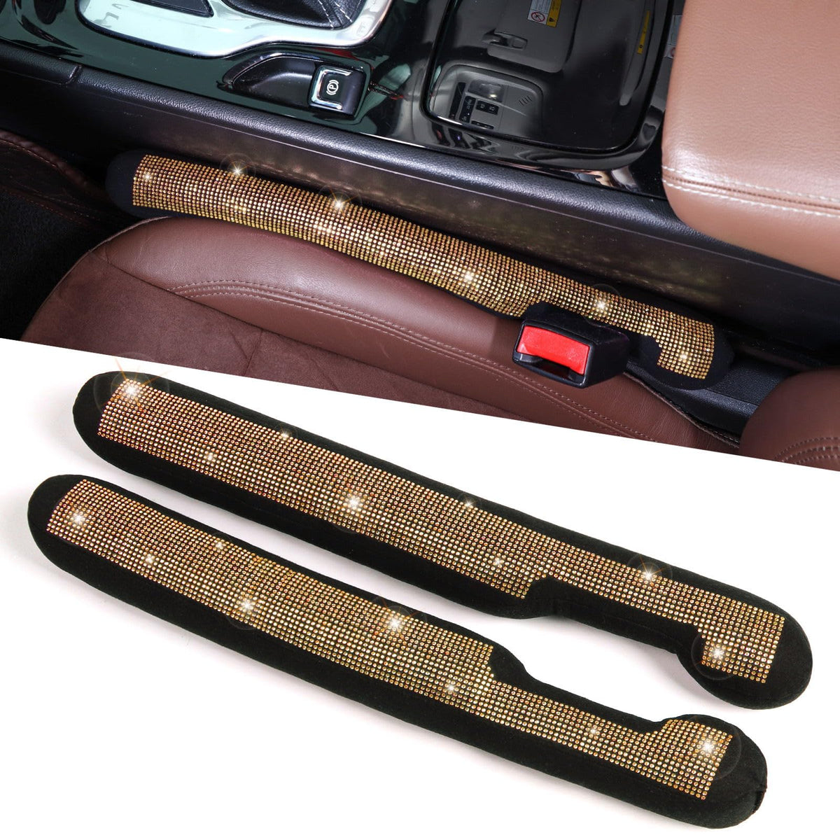 Tobequeen Beige Seat Gap Filler, Handmade Crystal Diamond Rhinestone Champagne Bling Car Accessories For Women, Universal Fit Fo