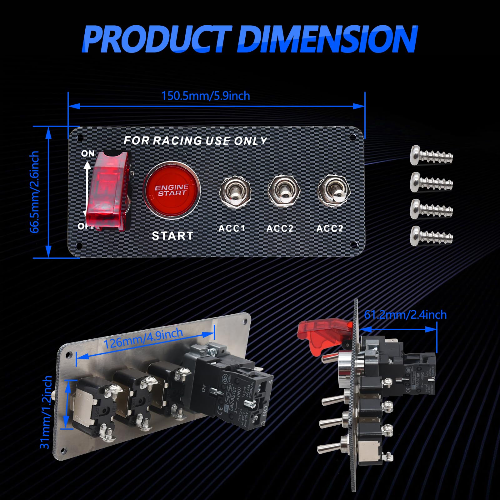 Geloo Ignition Switch Panel 12V Racing Car Engine Start Push Button Switch Panel Carbon Fiber Led Toggle Switches For Race Car R
