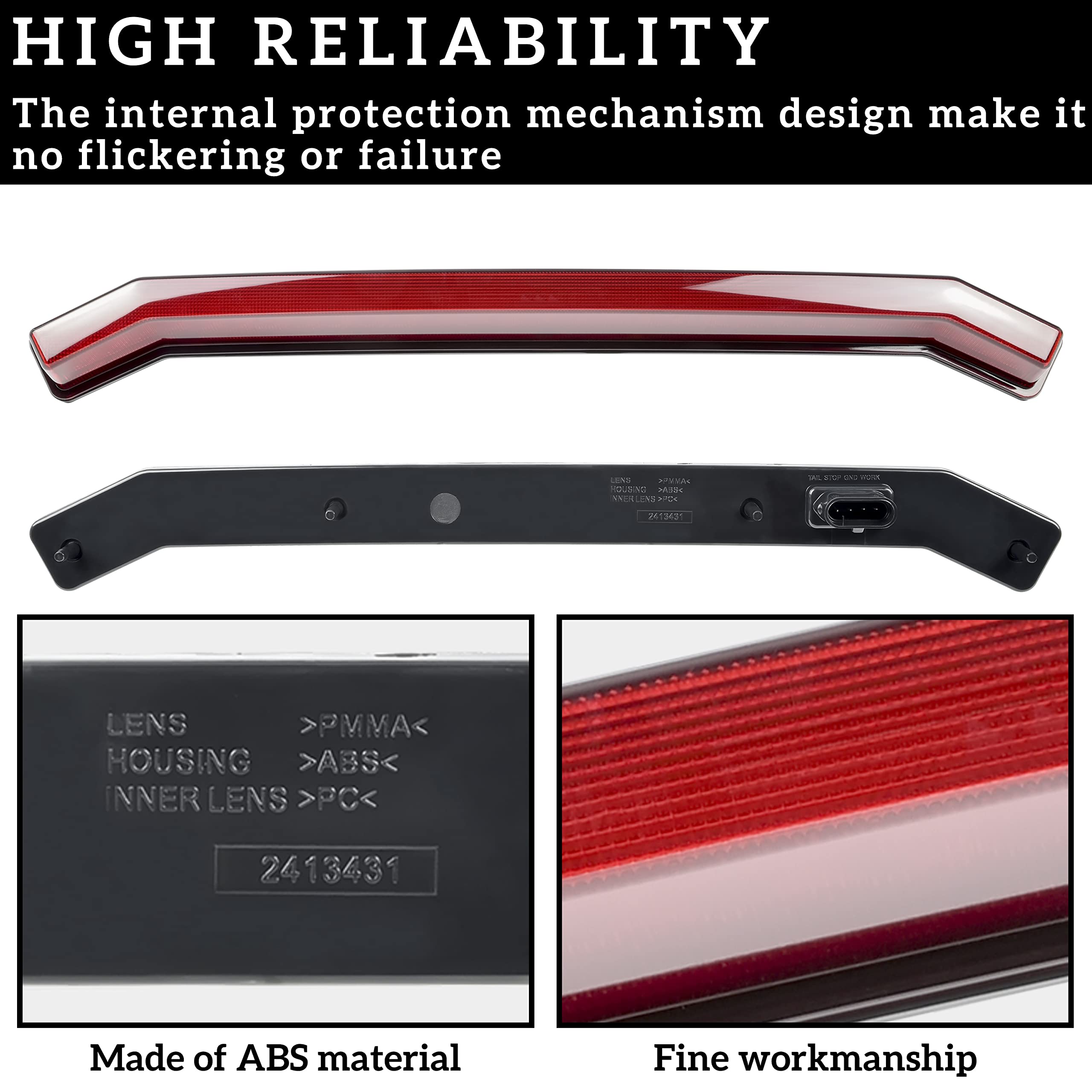 Ldetxy Led Center Tail Light For Sportsman/Rzr Xp 1000 Turbo, Rear Center Accent Lamp Taillight Brake Light Assembly For Polaris Rzr Xp 1000 Turbo/Sportsman 1000 Xp Accessories 2019-2023 - Red