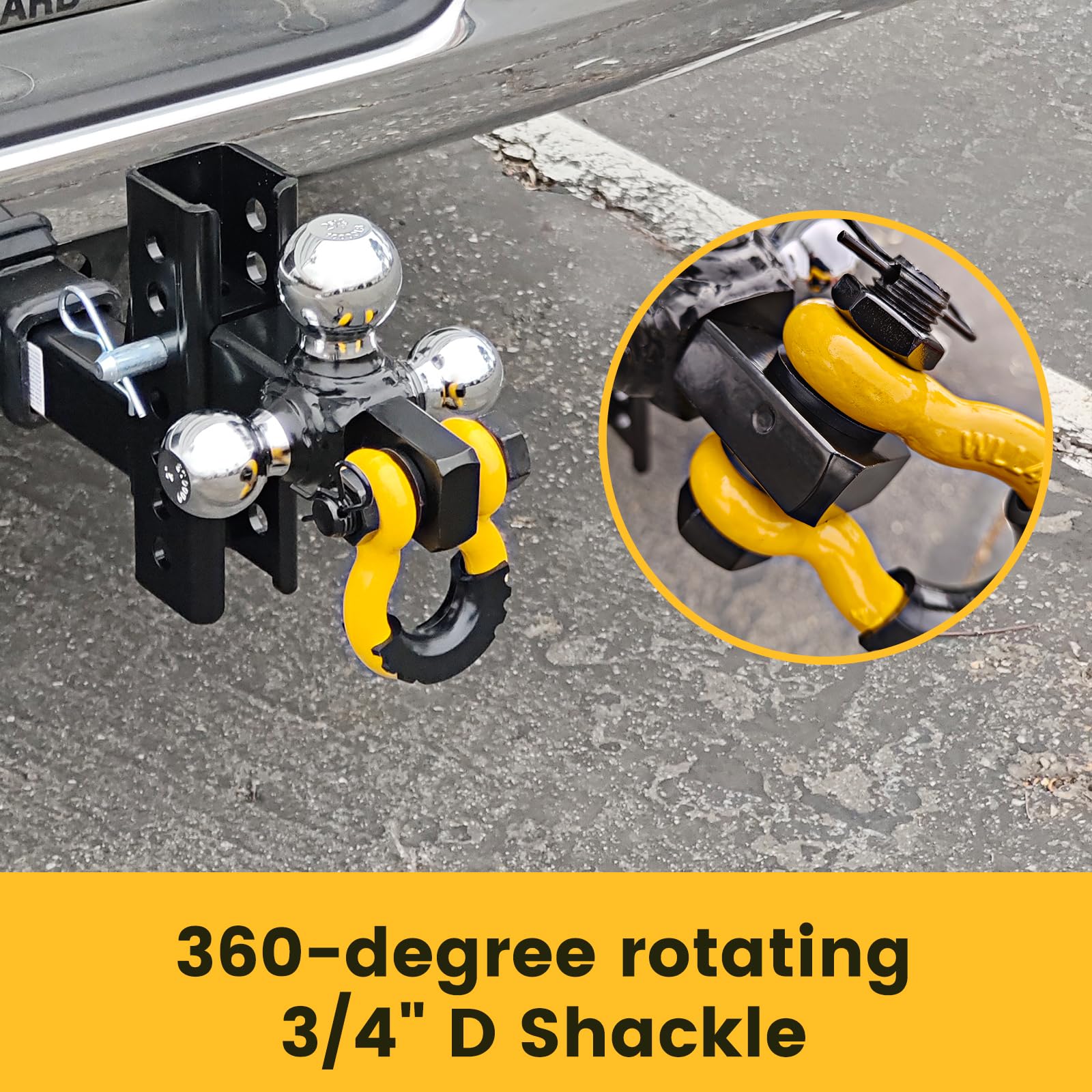 Maxxhaul 51003 Trailer Hitch Tri Ball Mount With Hook Pin Rotatable Tow Shackle 2 In Receiver 12000 Lbs Capacity Heavy Duty With