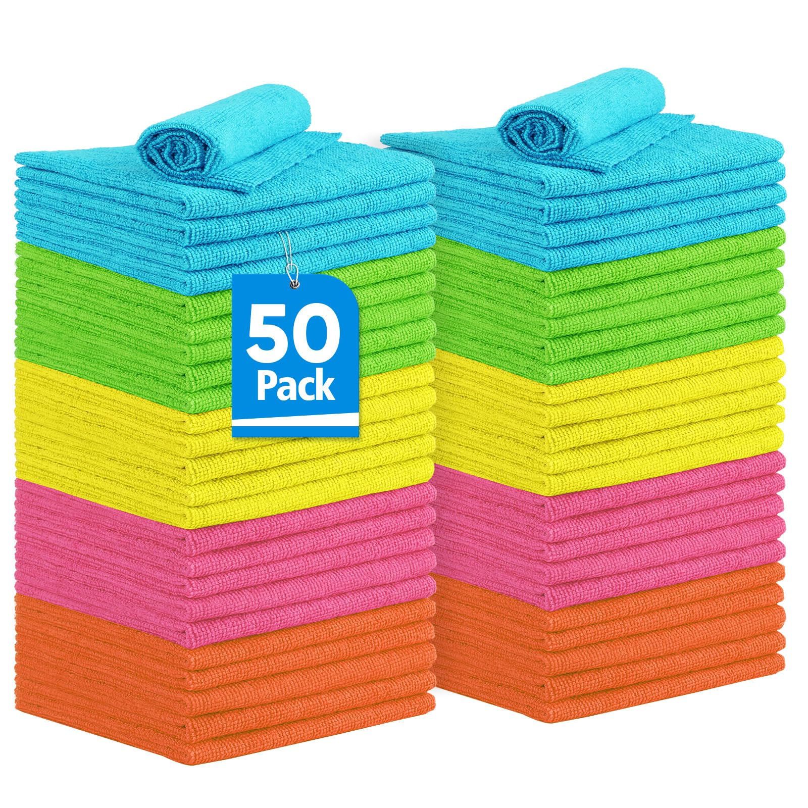 Unimade Microfiber Cleaning Cloth, 50Pk Reusable Shop Rags Bulk Microfiber Cleaning Cloth Lint Free Cleaning Towels For Car Kitc