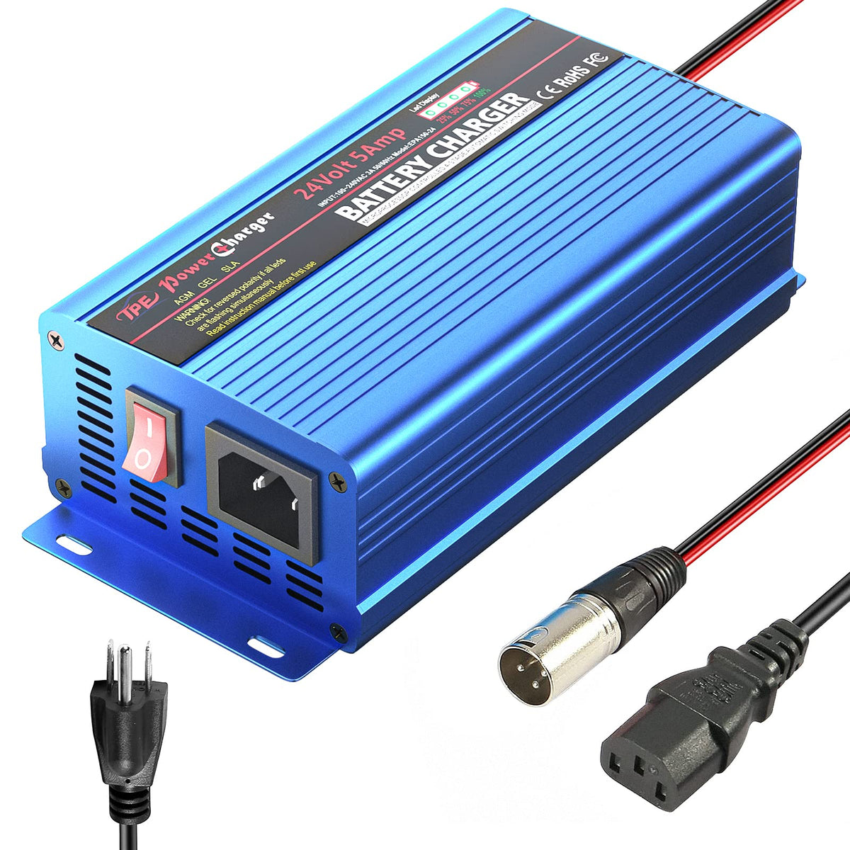 24V 5Amp Smart Automatic Battery Charger, Portable Battery Maintainer With Xlr Connector For Boat Lawn Mower Marine Scooter Whee