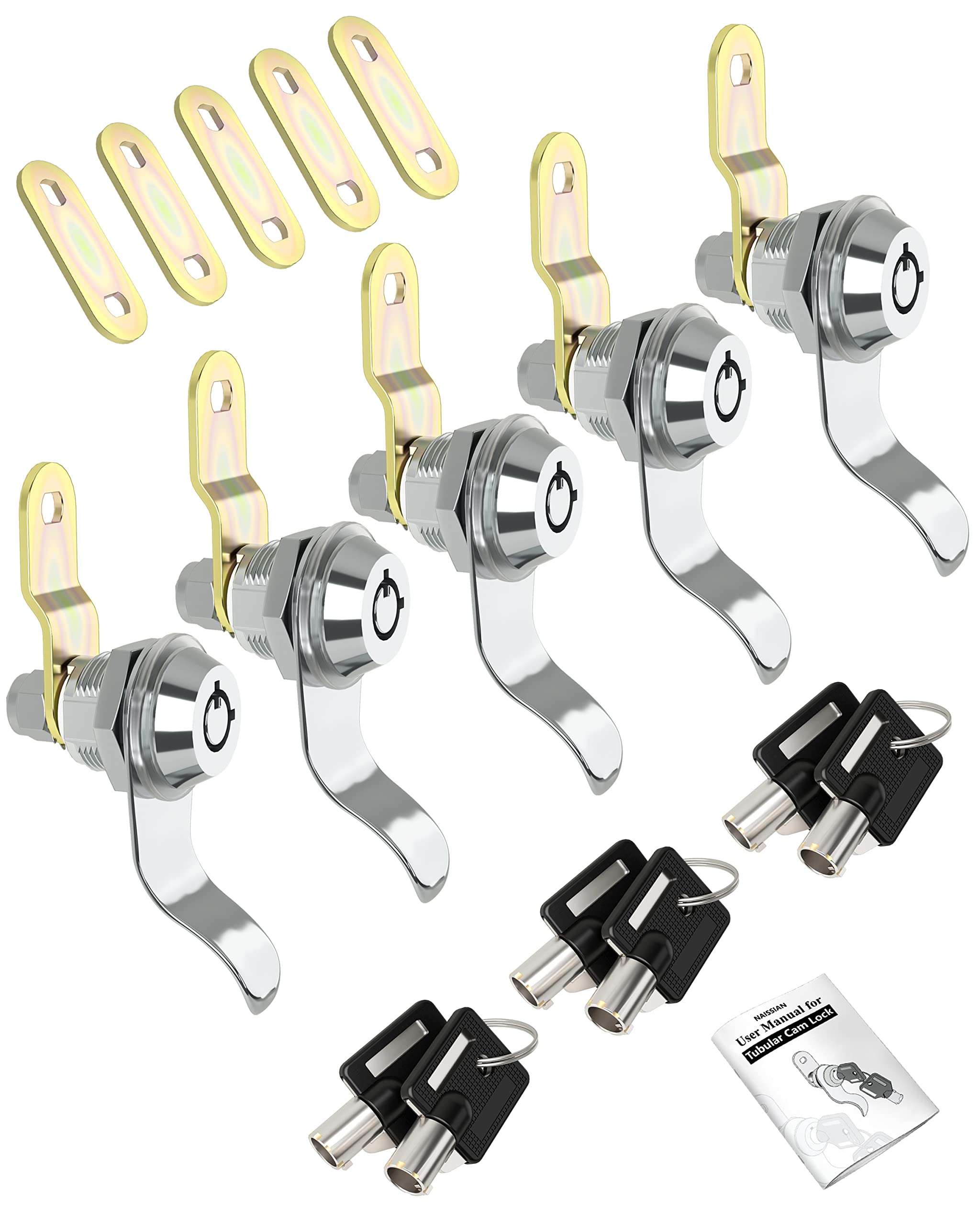 Naissian Rv Locks For Storage Door 5/8 Inch, Camper Storage Door Lock Travel Trailer Compartment Cabinet Locks With Keys 5/8', Pack Of 5 Locks With 6 Keyed Alike With Manual