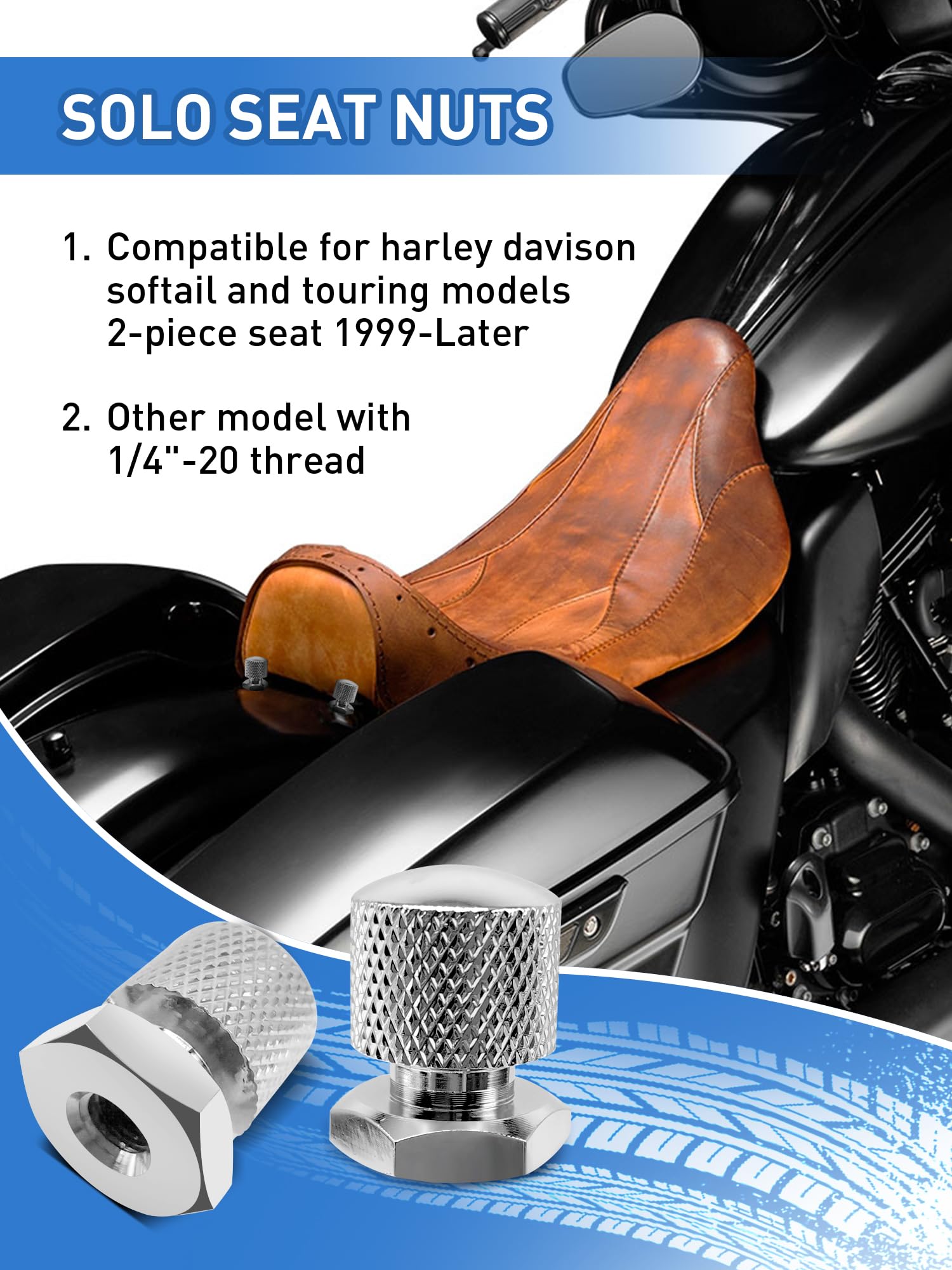 AILMOTO Chrome Solo Seat Nuts, Seat Mounting Nuts Compatible for Compatible for Harley Davidson 1997-2024 Touring Iron Heritage