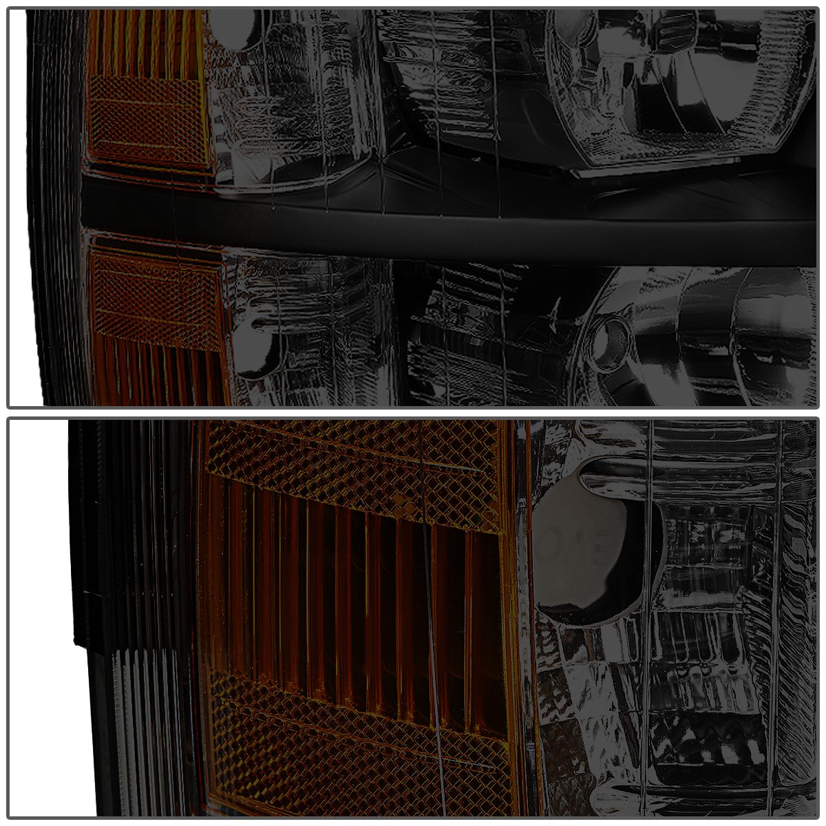 Dna Motoring Hl-Oh-Csil07-Bk-Sm-Am Pair Of Black Housing Smoke Lens Amber Headlights Compatible With 07-13 Silverado 1500/07-14