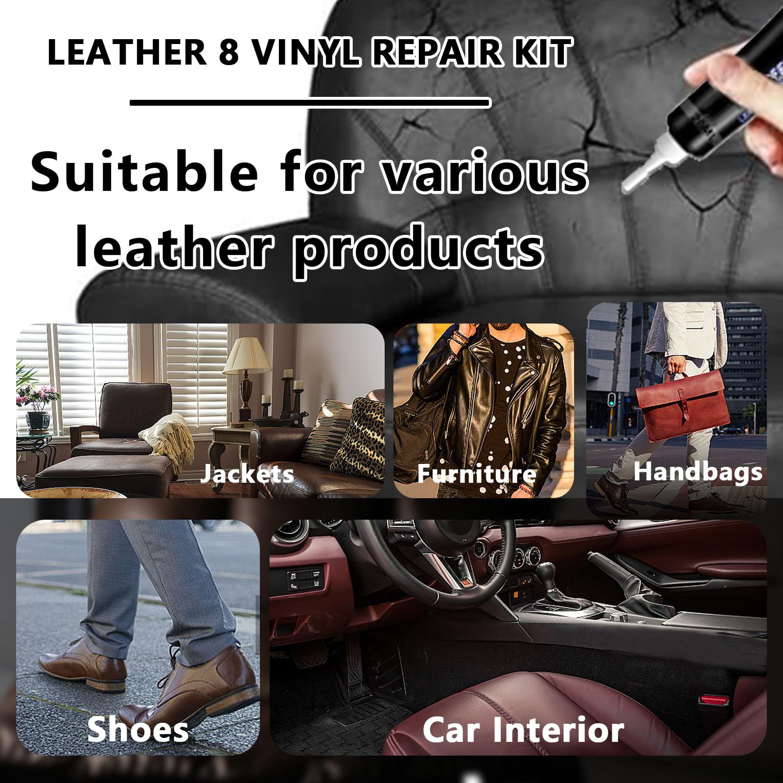 ROFPM Leather Repair Kit, Vinyl Reapir Kit for Furniture, Couch, Sofa, Jacket, Car Seats, Purse, Chair, Car Interiors and Handba
