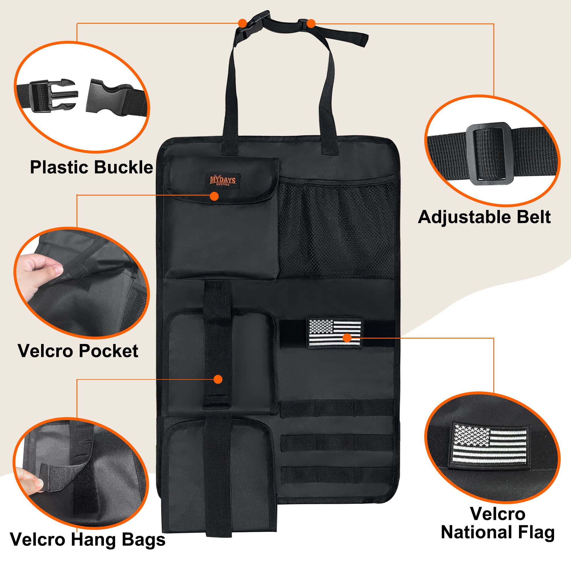 Mydays 2 Pack Tactical Seat Back Gun Rack, Camo Front Seat Gun Organizer With Molle Panel Vehicle Gun Holder For Hunting Rifles/Shotguns (Black)