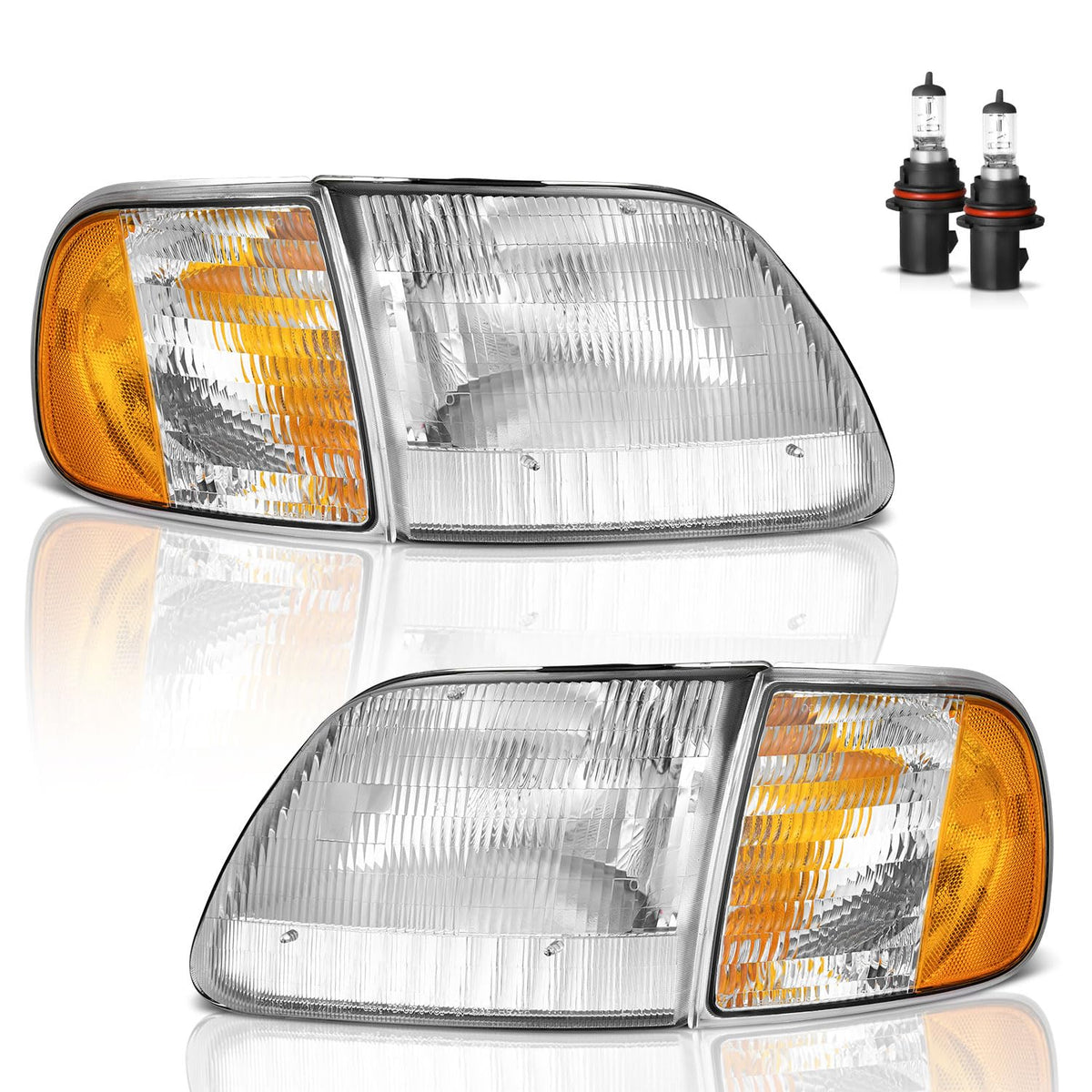 Weelmoto Headlights Assembly For 1997-2003 F150 / 1997-2002 Ford Expedition / 1998-1999 F250, Headlamp+Corner Parking Turn Signa