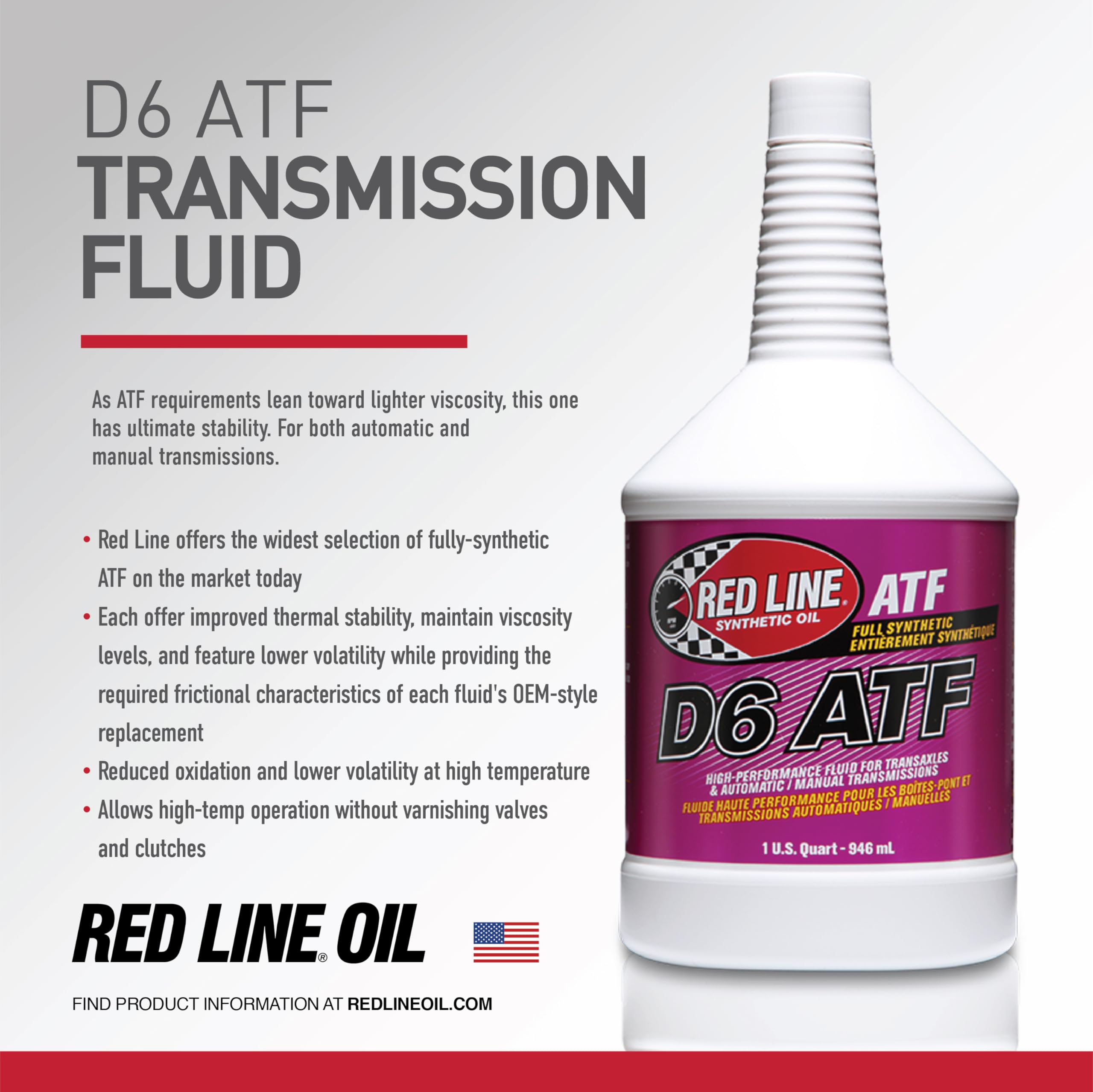 Red Line 30704 Full Synthetic D6 Automatic Transmission Fluid (Atf) - 1 Quart