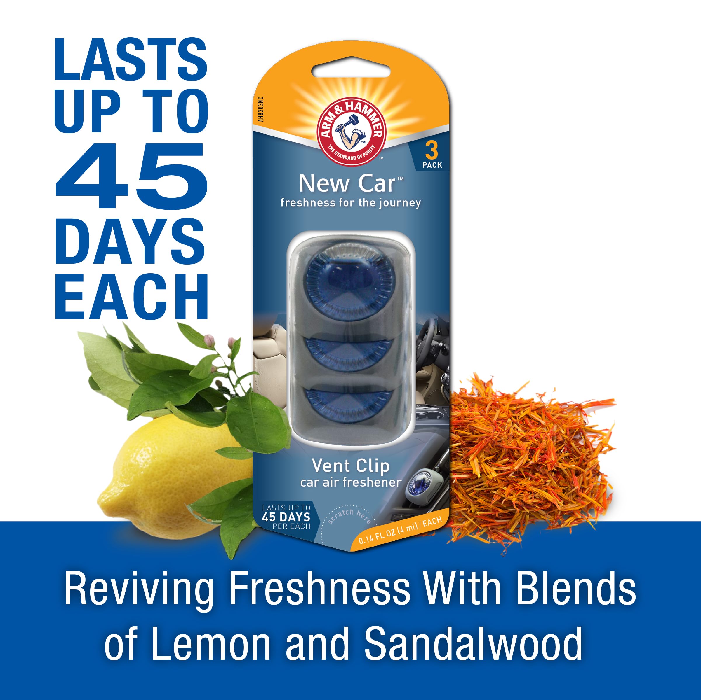 Arm & Hammer AH8203NC New Car Freshness Vent Clip for Car Air Freshener 4 Pack of 3 Piece in Each
