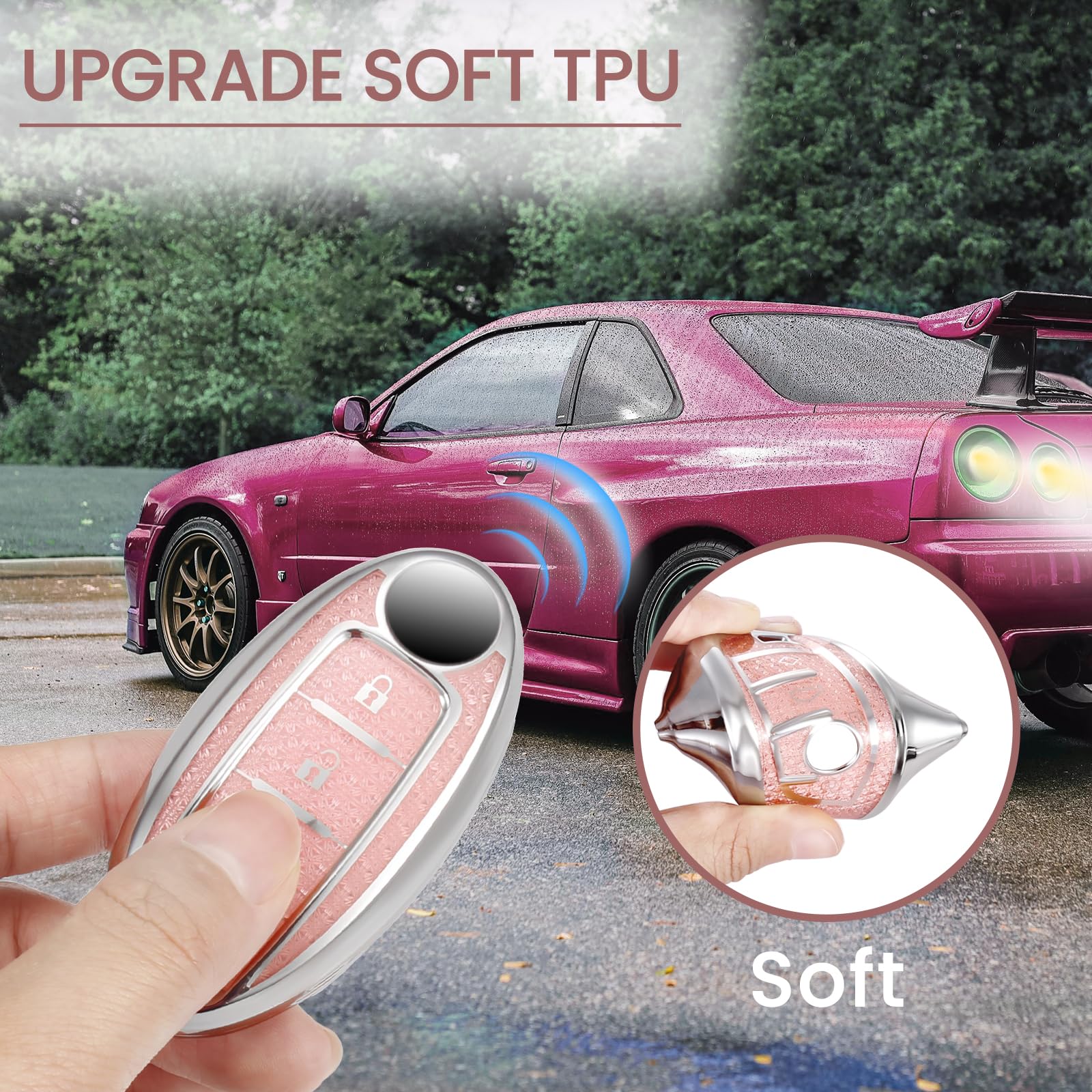 Ctrinews For Nissan Key Fob Cover With Fashionable Zirconia Wristlet Keychain, Enchanting Diamond Patterns Soft Case For Altima