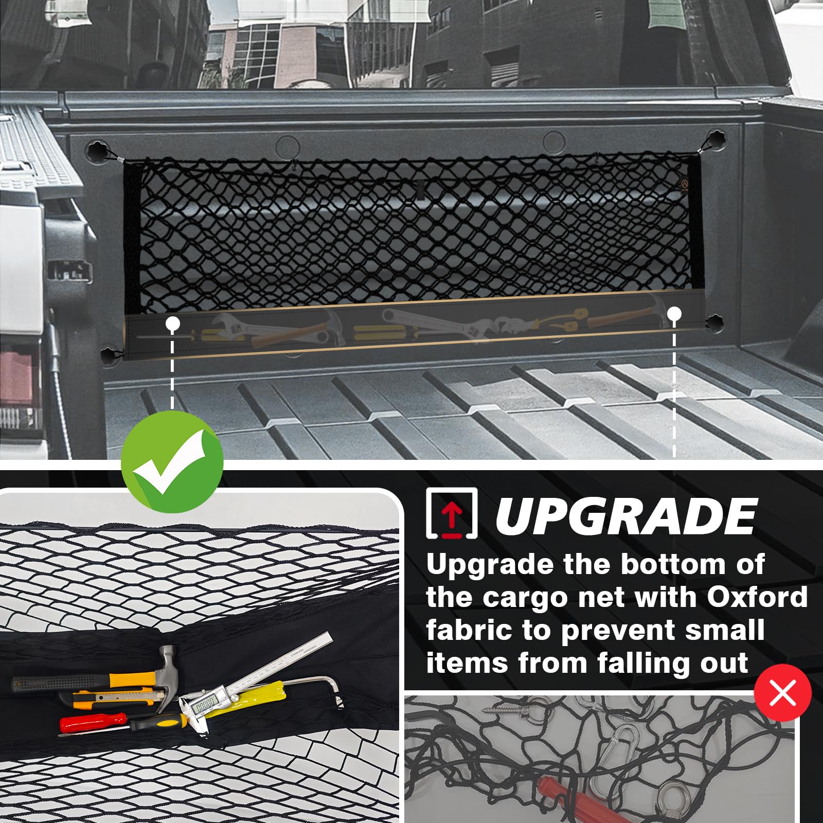 Muslogy Truck Bed Cargo Net Compatible With Rivian R1T 2022-2024 2025 Accessories Storage Organizer Pickup Truck Bed Envelope St