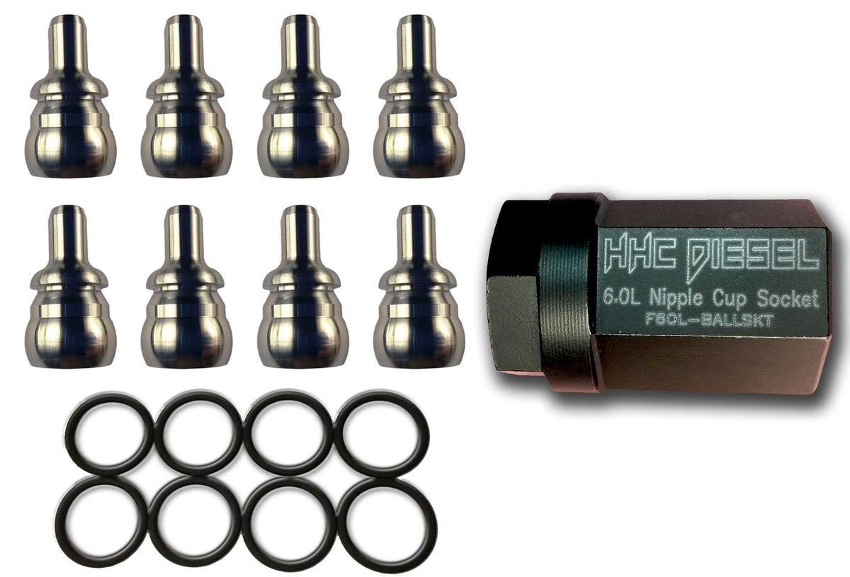 Hhc Diesel - Ford 6.0L Leakproof Nipple Cup Master Kit. (Includes 8: Nipplecups/Balltubes, 8: Heavy Duty Viton Seals, 1: Socket) F60L-Nipplekit