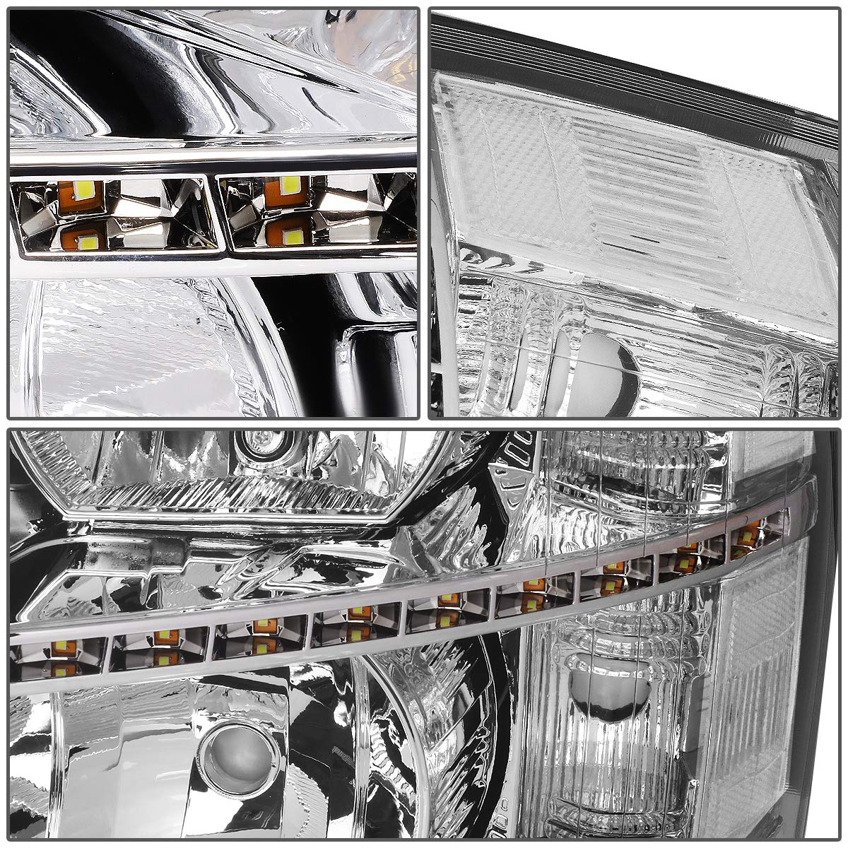 Dna Motoring Pair Led Drl Headlights Compatible With 07-13 Chevy Silverado 1500 07-14 Silverado 2500 3500 Hd, Chrome/Clear, Hl-L
