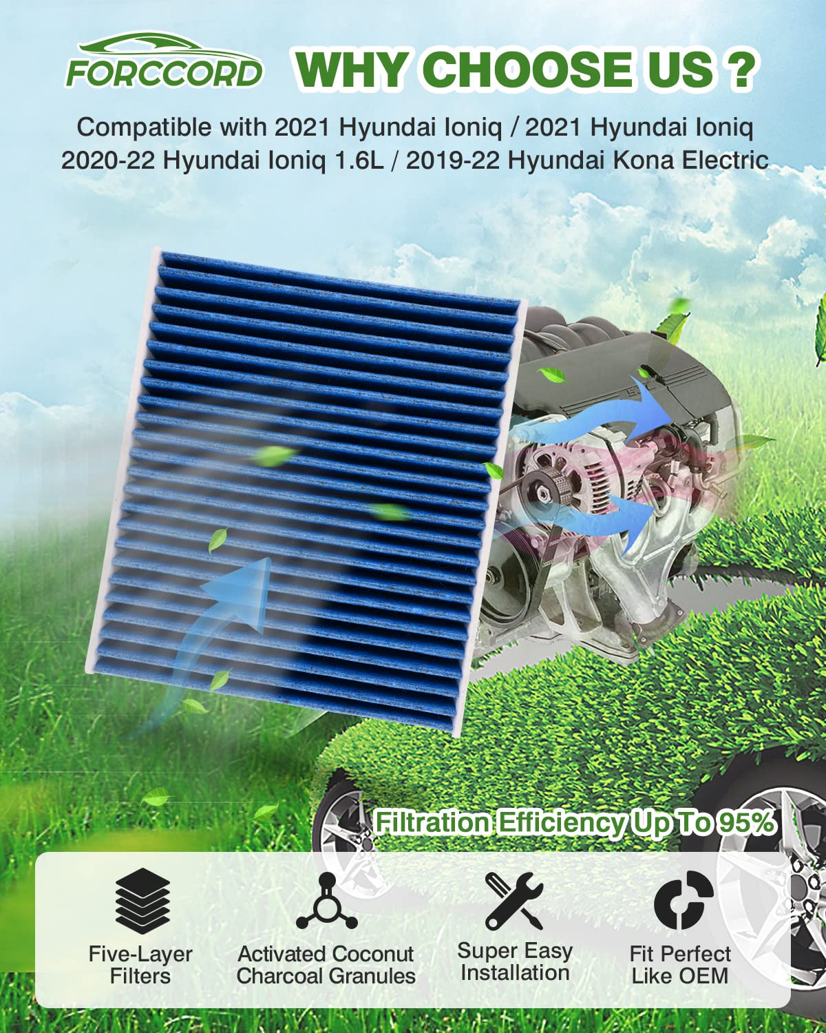 Forccord Cabin & Engine Air Filter Fit For Chevrolet Equinox 2018-2026, Gmc Terrain 2018-2026 Activated Carbon Cabin Filter Repl