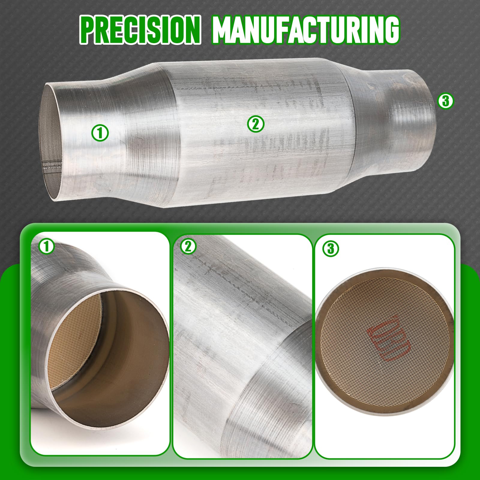 Fomiuzy 3 Inch Inlet/Outlet Universal High Flow Front Catalytic Converter Direct-Fit(Epa Compliant)
