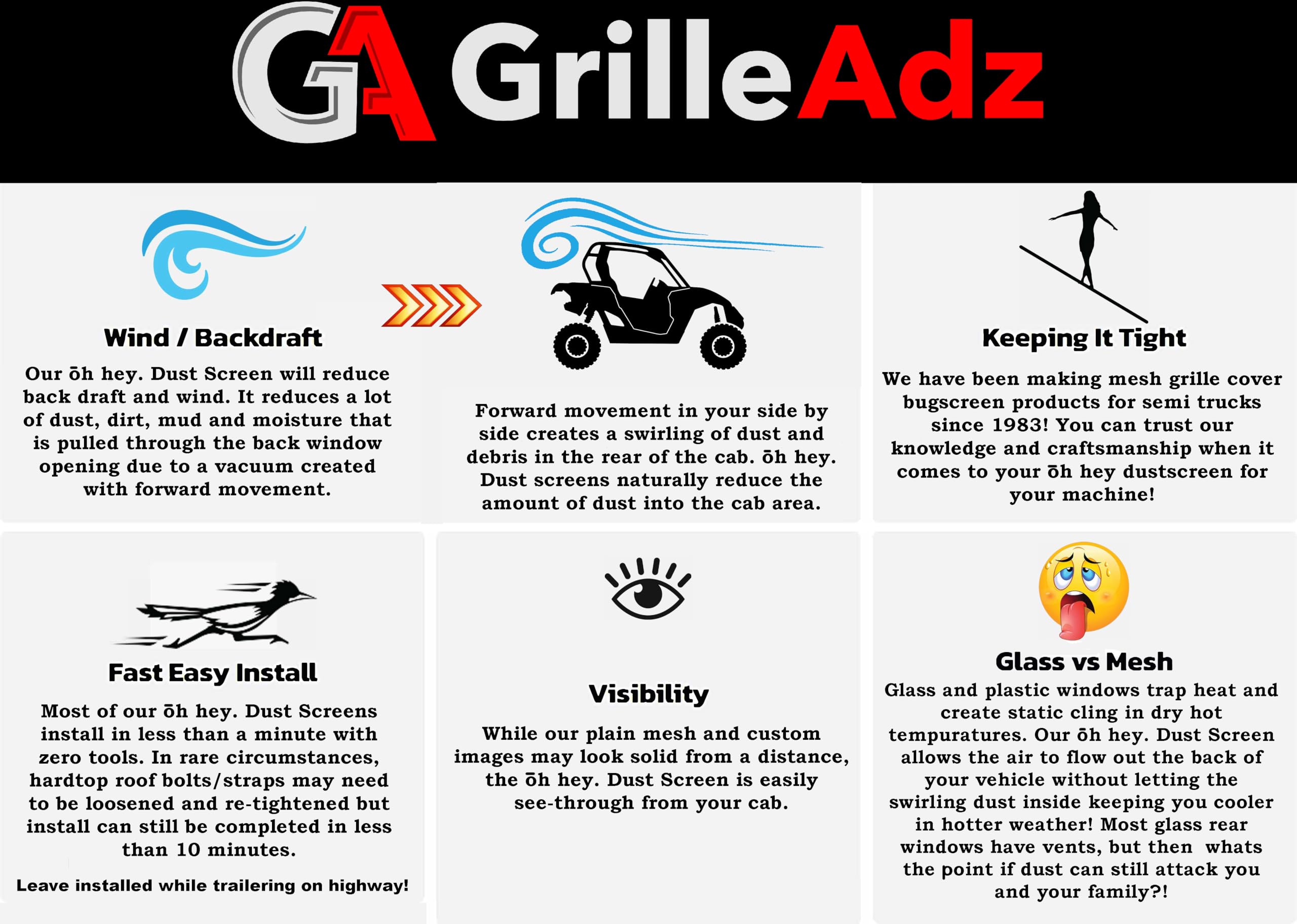 Grilleadz Rear Dust/Uv Screen Fits Yamaha Wolverine Rmax2 & Rmax4