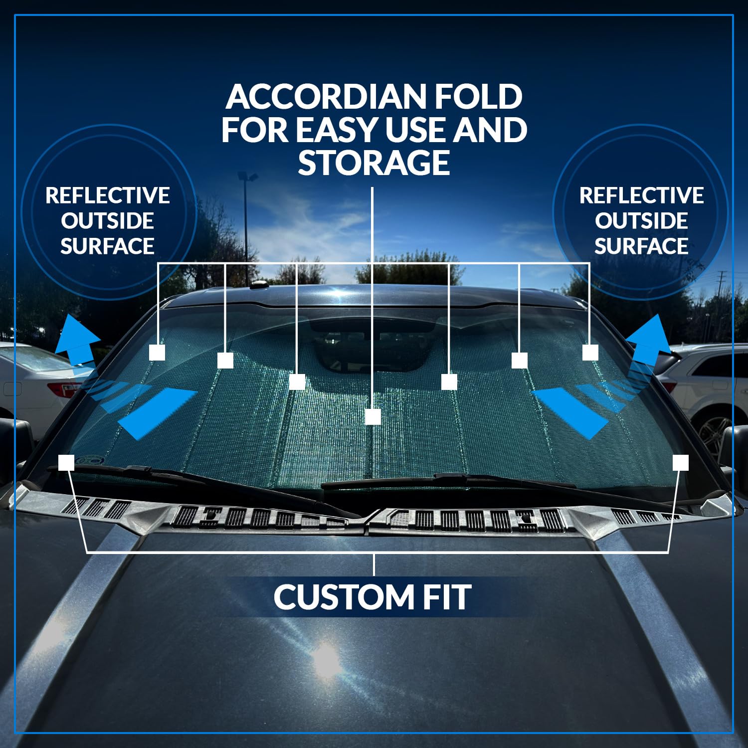 Front Car Windshield Sun Shade Compatible With 2016-2021 Fiat 500X | Custom Fit Visor Accordion Fold Style Sun Protector | Silve