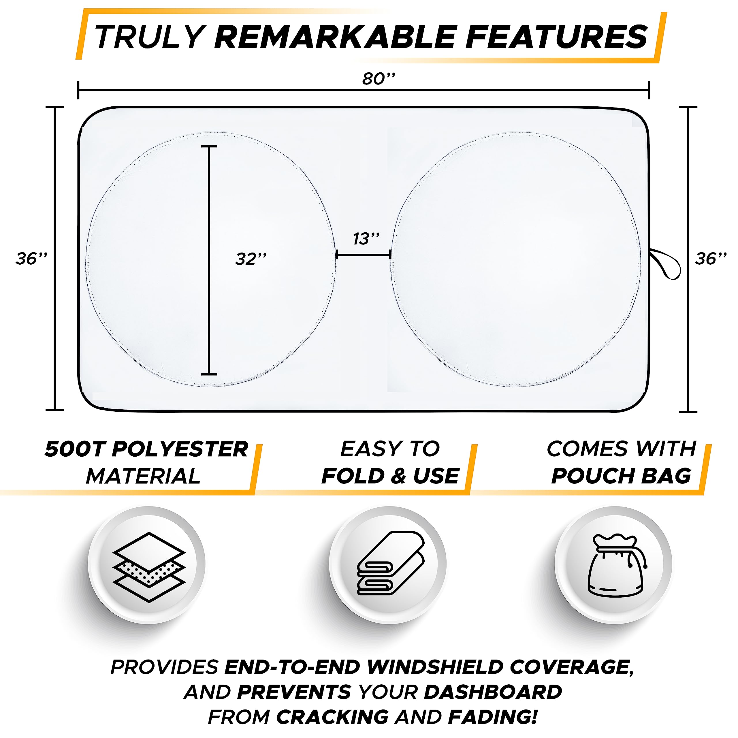 Econour Semi-Truck Sun Shade For Windshield (2 Ring) | 240T Uv Protective Sunshade For Truck Windshield Maximum Coverage To Bloc