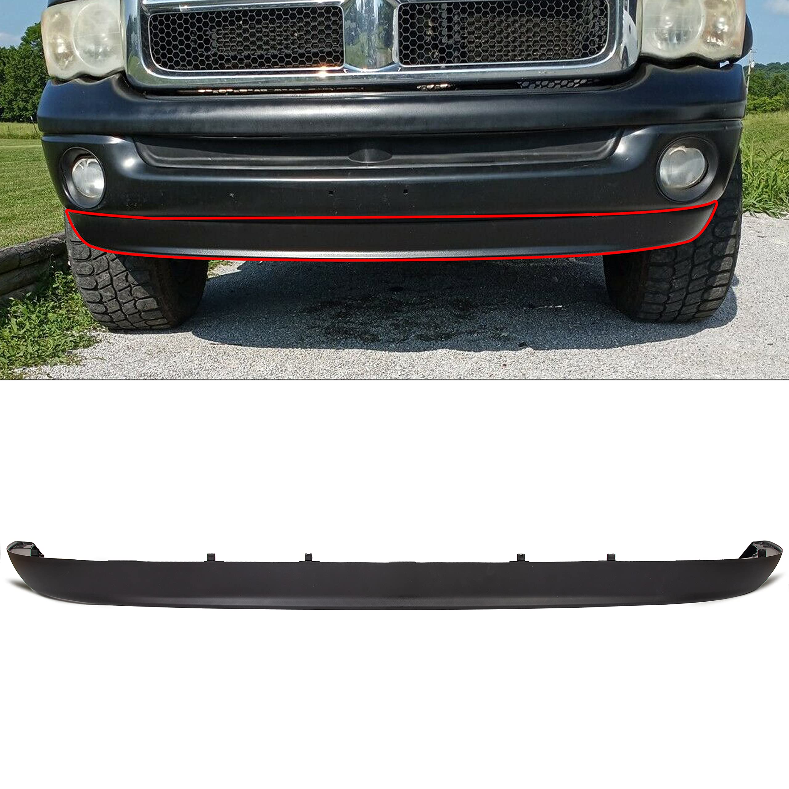 ECOTRIC Front Lower Bumper Valance Air Deflector Dams Compatible with Dodge 2002-2008 Ram 1500 & 2003-2009 Ram 2500 3500 Replace