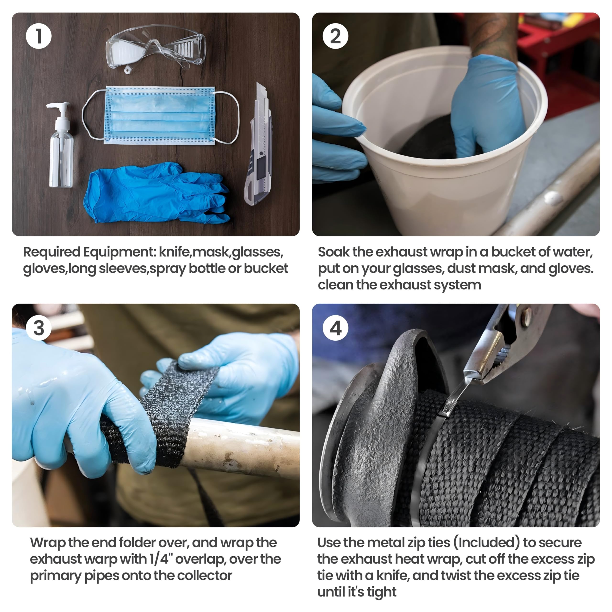 Exhaust Heat Wrap,2   X 16 Ft, Motorcycle Fiberglass Heat Shield Tape With Stainless Ties, Black