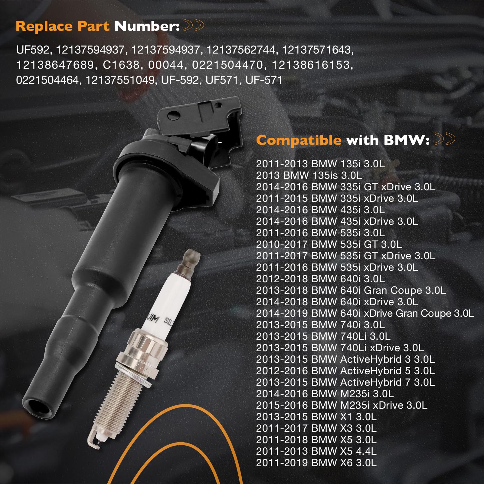 Ignition Coil & Spark Plugs Set Of 8 Compatible With Bmw 135I 135Is 335I 435I 535I 640I 740I 740Li M235I X1 X3 X5 X6 3.0L 4.4L R