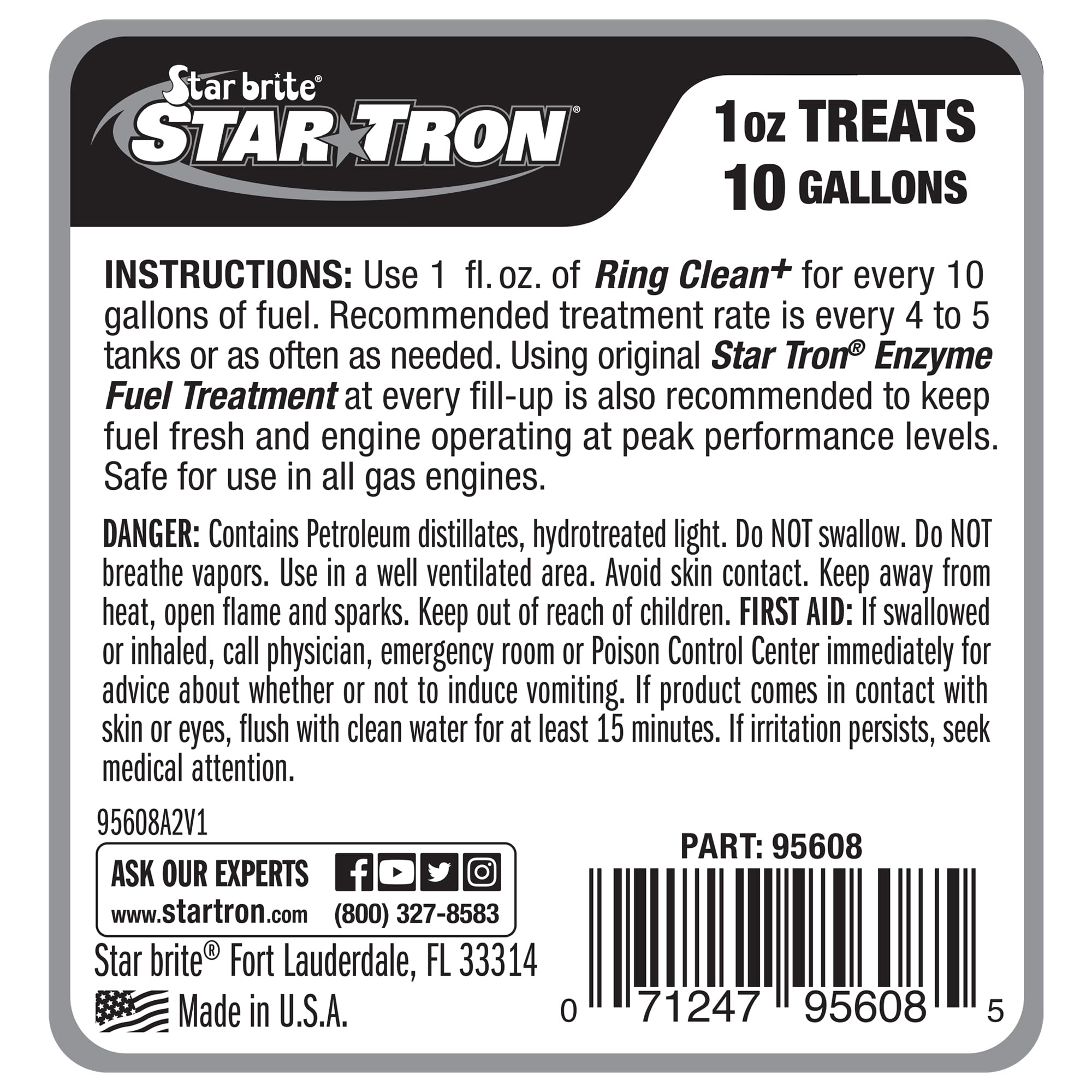 STAR BRITE Star Tron Ring Clean+ Marine Motor Treatment, Enzyme + P.E.A. Formula, Carbon Deposit Cleaner - 8 OZ (955608)