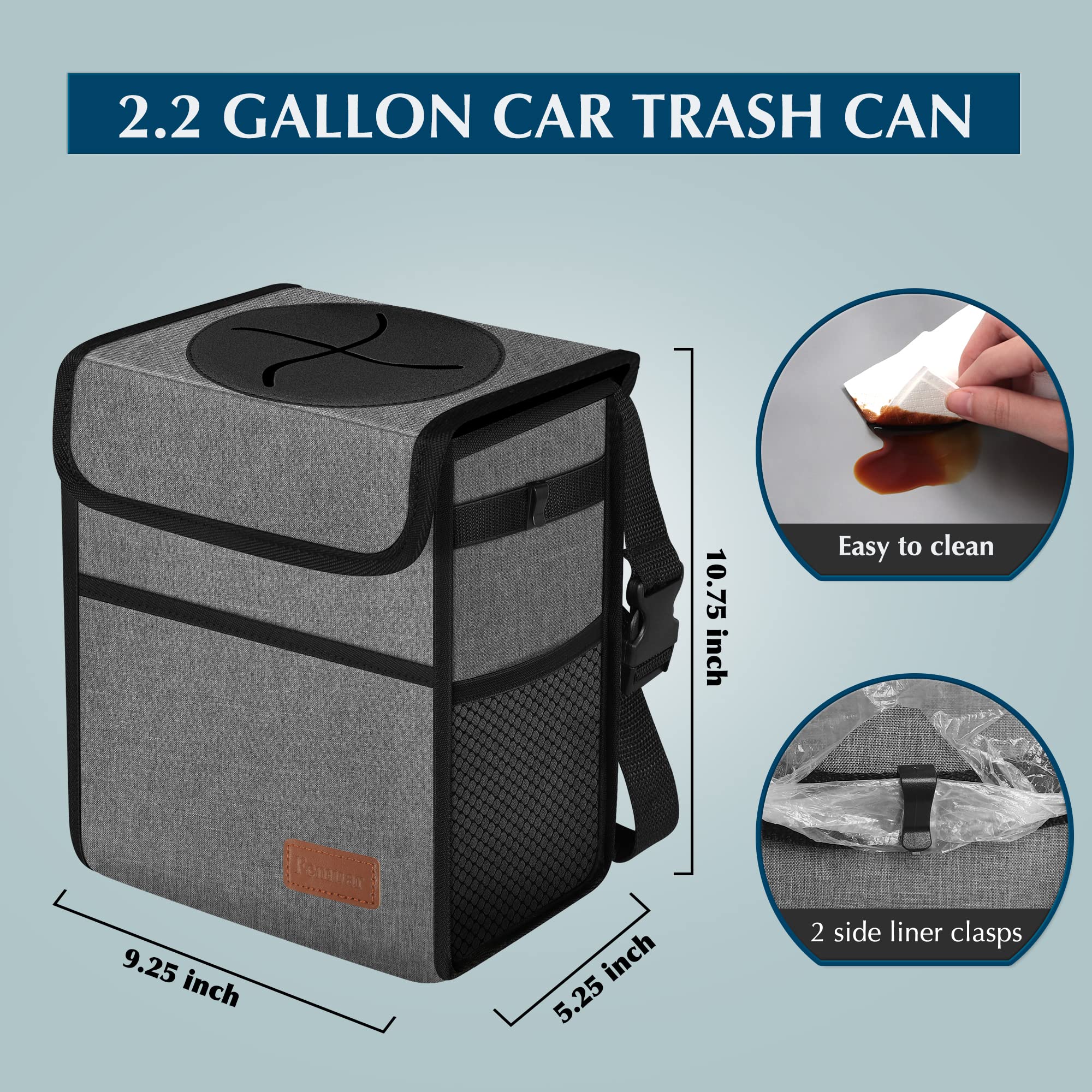 Femuar Car Trash Can Leak Proof Car Trash Bag Waterproof Car Garbage Can With Lid For Suv Front Seat Multipurpose Car Hanging Fo