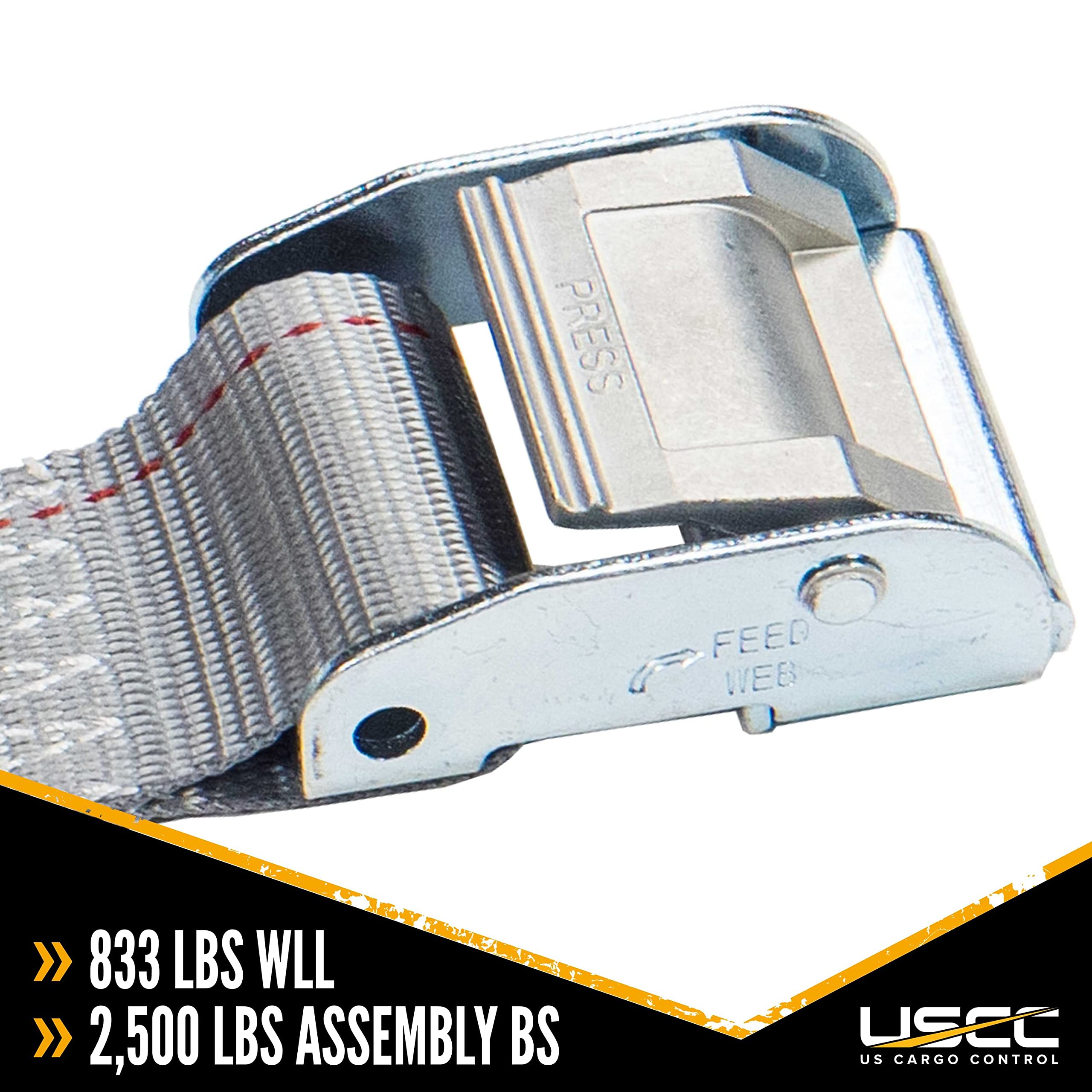 Us Cargo Control E-Track Cam Buckle Straps (10-Pack), 2 Inch X 16 Foot Heavy Duty Gray E-Track Straps With 4 Foot Fixed End And Spring E-Fittings, 833 Lbs. Working Load Limit, Logistic Straps