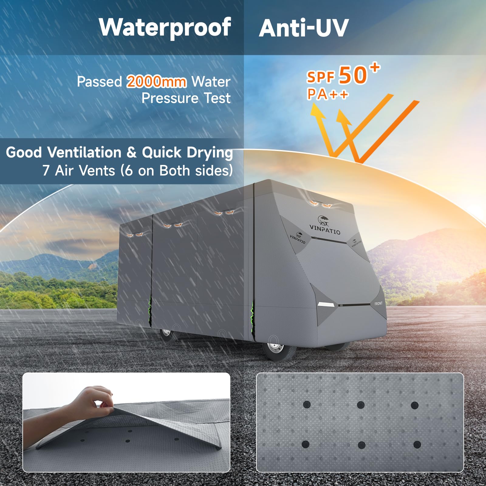 Vinpatio Class C Rv Cover Extra Thick 7 Layer Top, Fits 20'-23' Rv, Heavy Duty Windproof Class C Cover, Waterproof Anti-Uv Campe