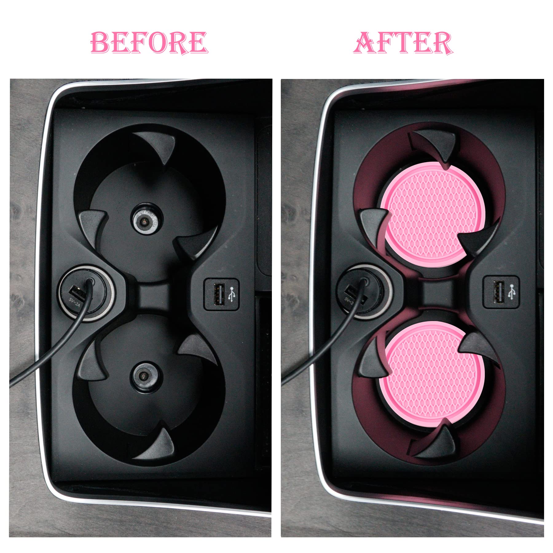 Singaro Car Cup Coaster, 4Pcs Universal Non-Slip Cup Holders Embedded In Ornaments Coaster, Car Interior Accessories, Pink