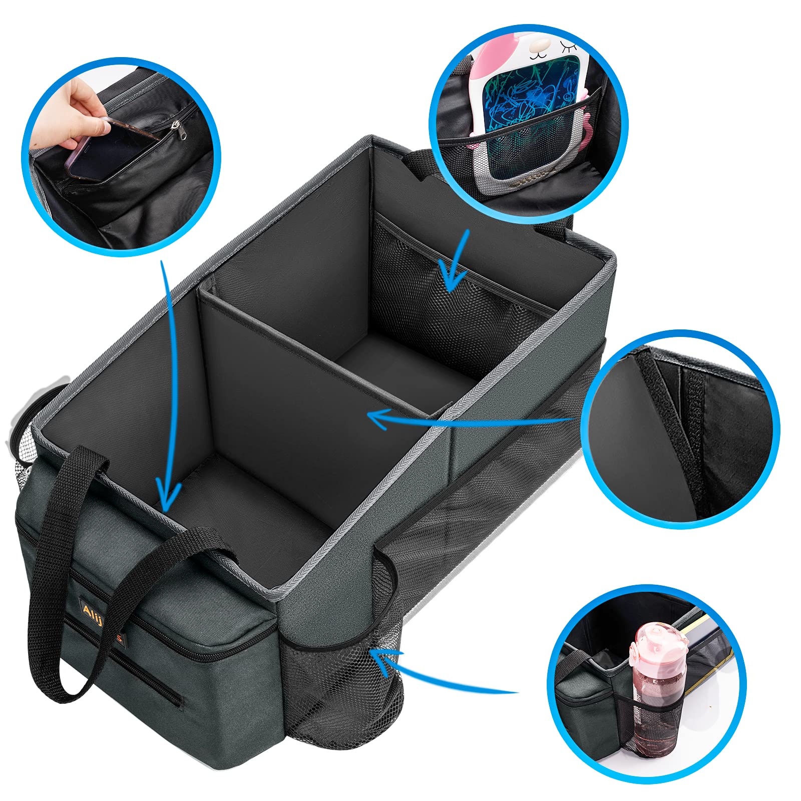 Alijees Car Back Seat Organizer - Road Trip Essentials Kids, Automotive Organization Car Accessories For Women Men Interior With