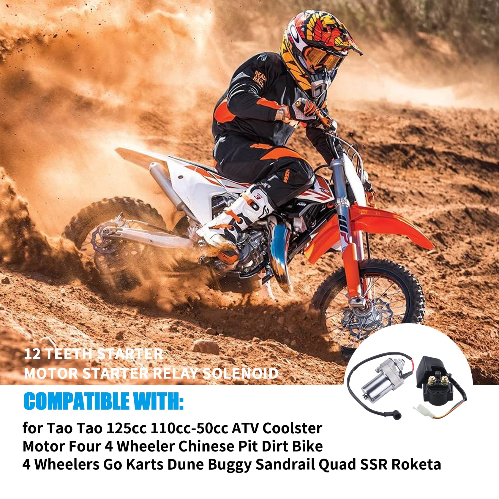 JINGKE 12 Teeth Starter Motor Starter Relay Solenoid for Tao Tao 125cc 110cc-50cc ATV Coolster Motor Four 4 Wheeler Chinese Pit Dirt Bike 4 Wheelers Go Karts Dune Buggy Sandrail Quad SSR Roketa