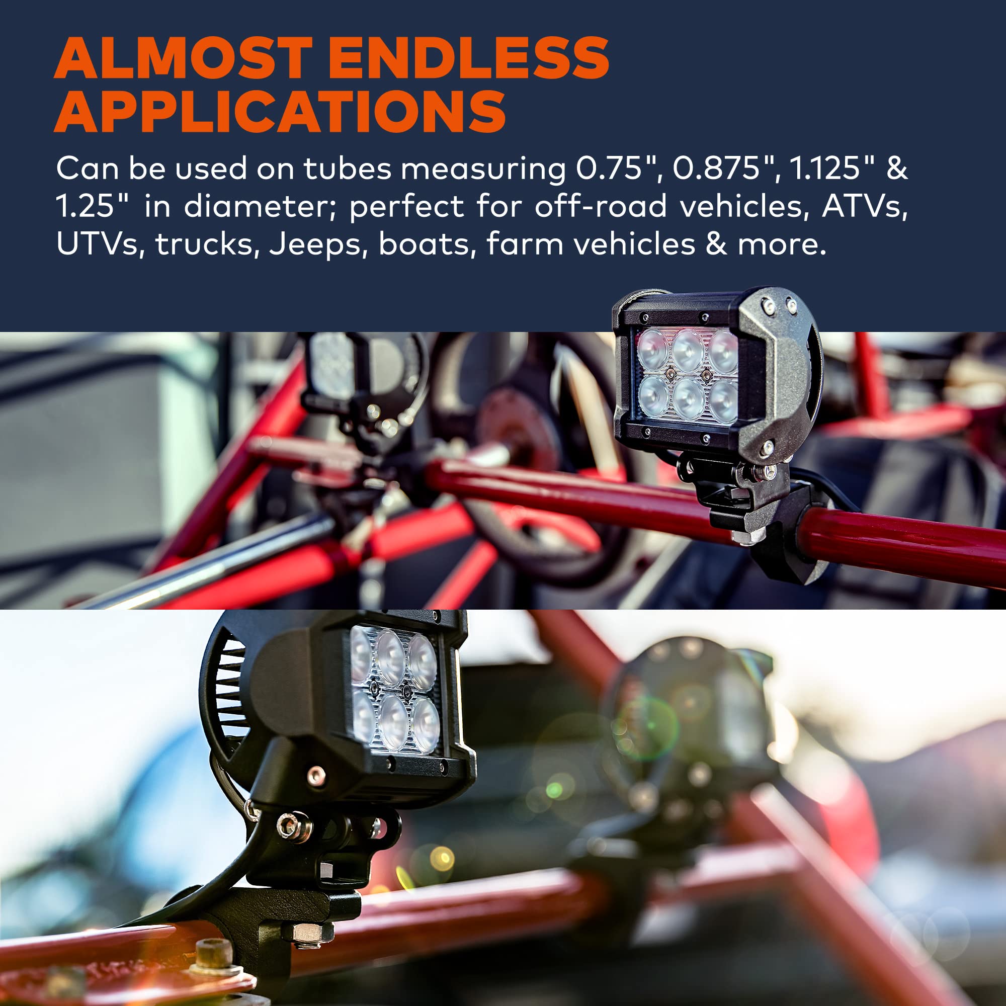 LAMPHUS Off-Road ATV UTV Light Bar Mounts Mounting Bracket Mini Bar Clamp Kits [0.75''/1''/1.25'' Inch] [Horizontal Bar] [Alumin